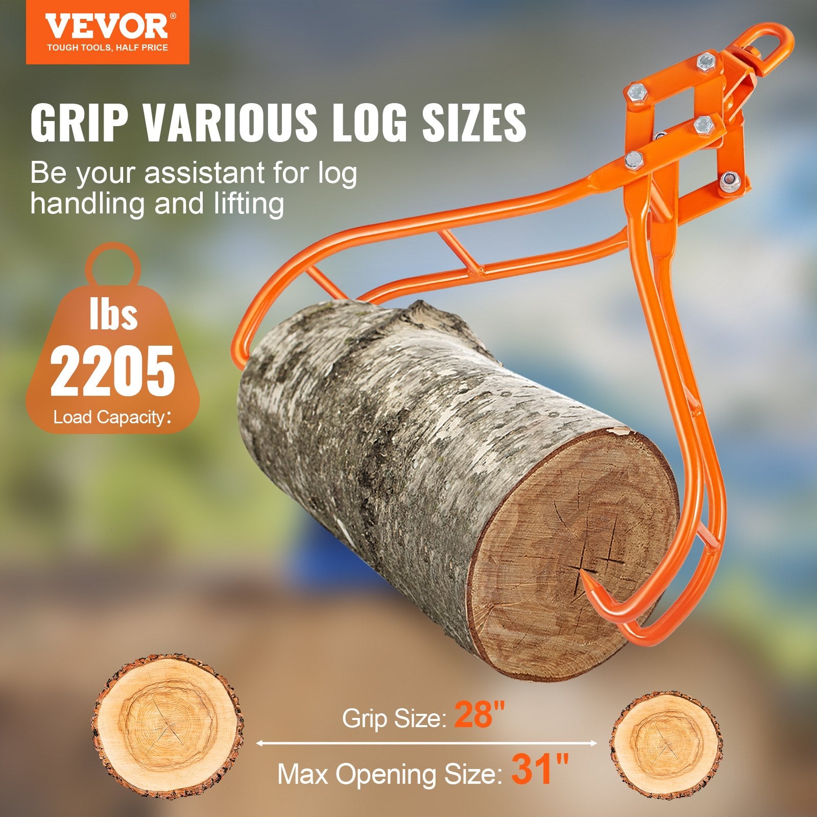 Building Materials: VEVOR Timber Claw Hook, 28 inch 4 Claw Log Grapple for Logging Tongs, Swivel Steel Log Lifting Tongs, Eagle Claws Design with 2205 lbs/1000 kg Loading Capacity for Tractors, ATVs, Trucks, Forklifts