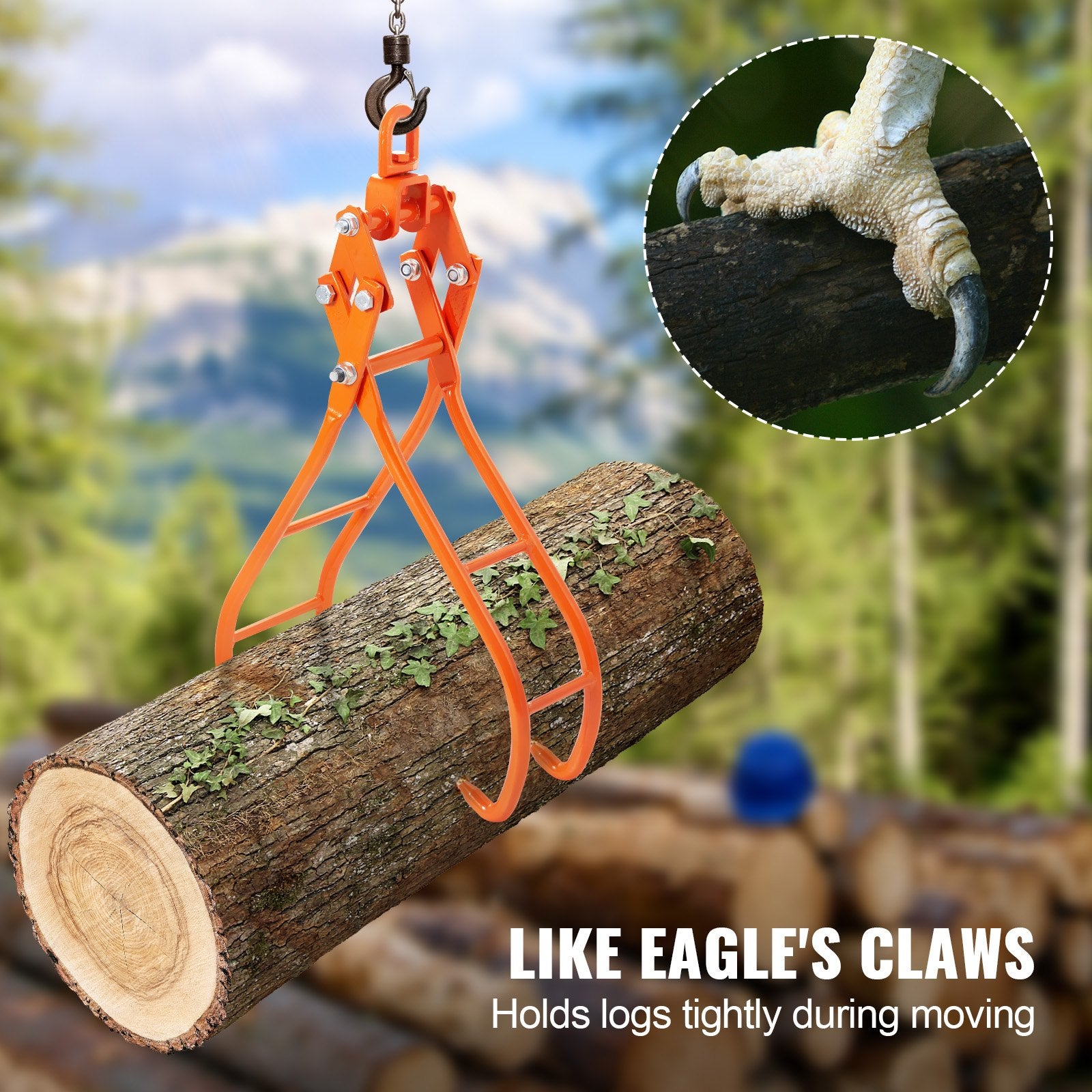 Building Materials: VEVOR Timber Claw Hook, 28 inch 4 Claw Log Grapple for Logging Tongs, Swivel Steel Log Lifting Tongs, Eagle Claws Design with 2205 lbs/1000 kg Loading Capacity for Tractors, ATVs, Trucks, Forklifts