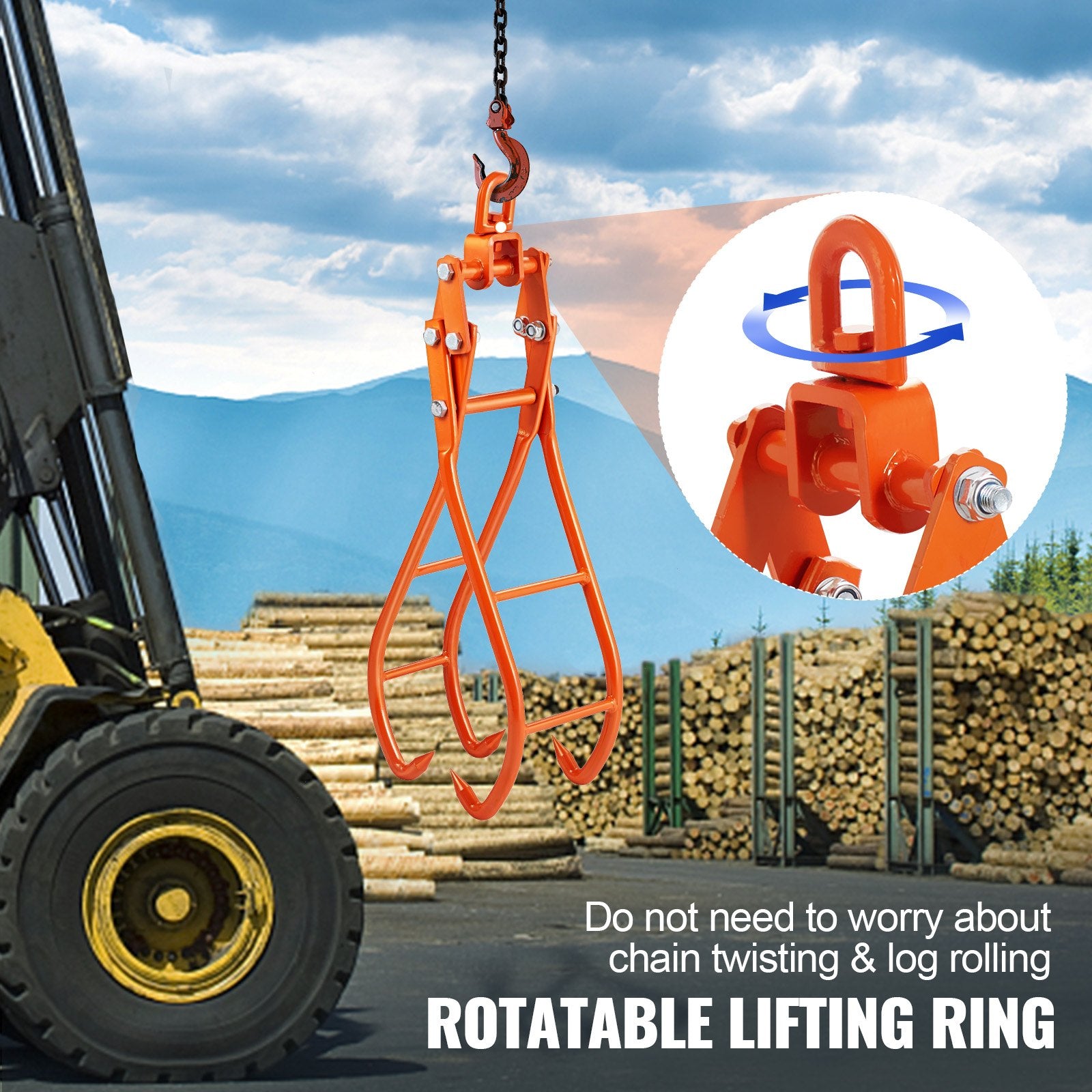 Building Materials: VEVOR Timber Claw Hook, 28 inch 4 Claw Log Grapple for Logging Tongs, Swivel Steel Log Lifting Tongs, Eagle Claws Design with 2205 lbs/1000 kg Loading Capacity for Tractors, ATVs, Trucks, Forklifts
