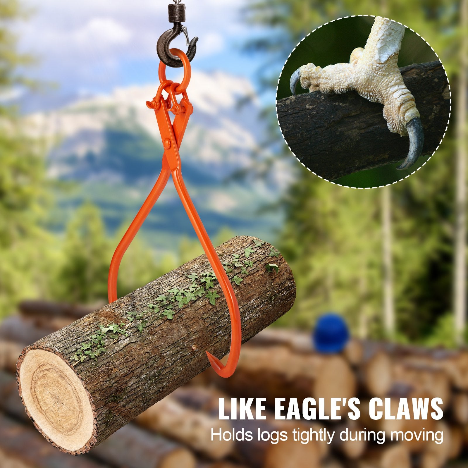 Log Skidding Tongs, 81.3cm 2 Claw Log Lifting Tongs, Heavy Duty Steel Lumber Skidding Tongs, 700 kg Loading Capacity, Log Lifting, Handling, Dragging & Carrying Tool