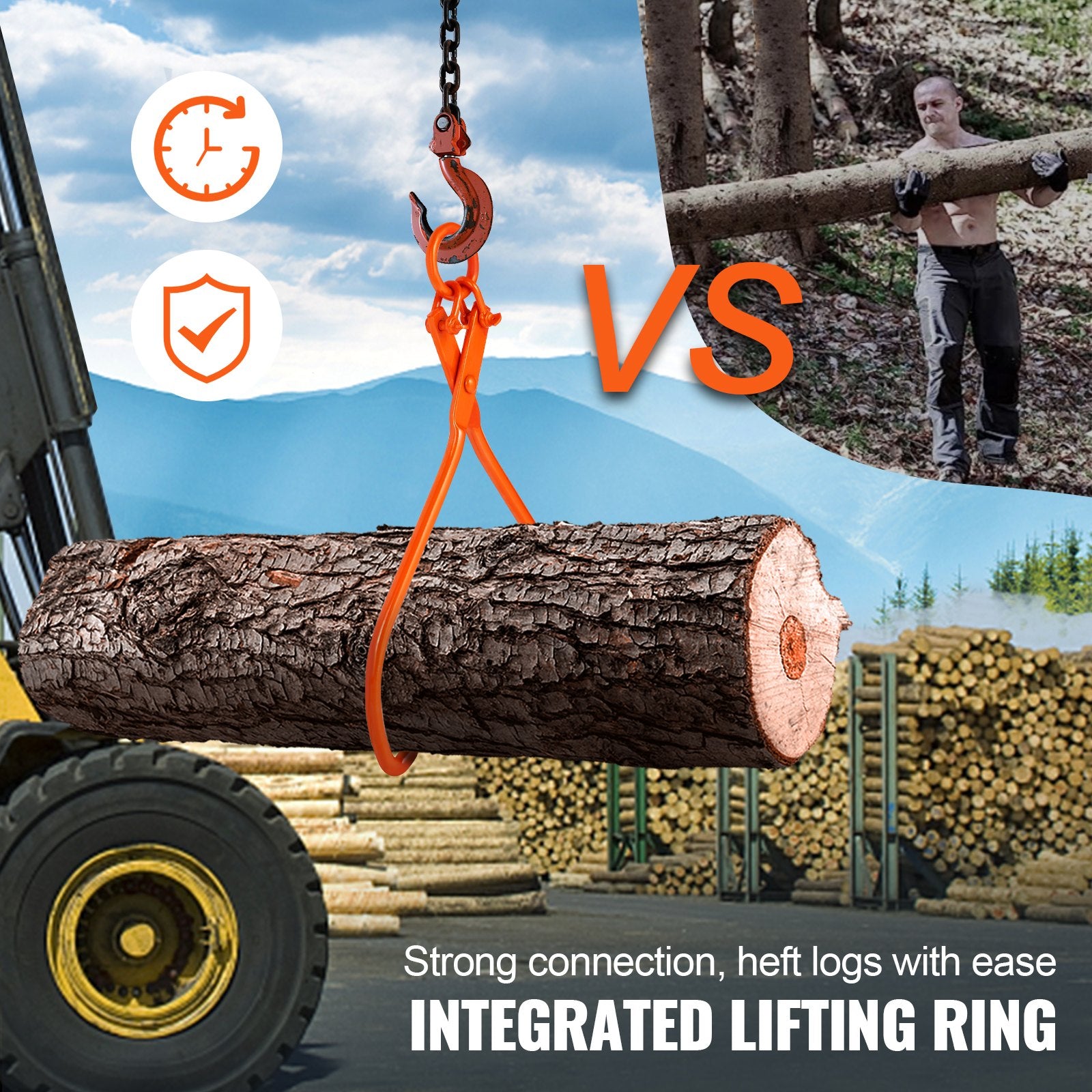 Log Skidding Tongs, 81.3cm 2 Claw Log Lifting Tongs, Heavy Duty Steel Lumber Skidding Tongs, 700 kg Loading Capacity, Log Lifting, Handling, Dragging & Carrying Tool