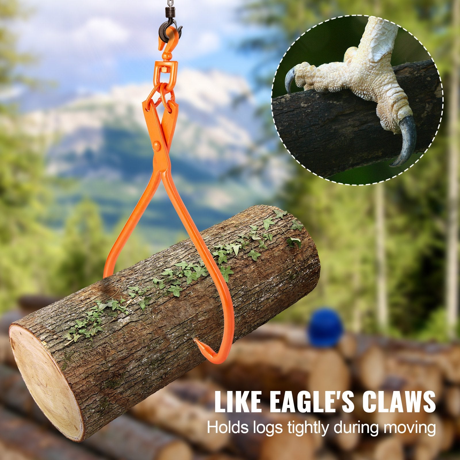Log Skidding Tongs, 81.3cm 2 Claw Log Lifting Tongs, Heavy Duty Rotating Steel Lumber Skidding Tongs, 700 kg Loading Capacity, Log Lifting, Handling, Dragging & Carrying Tool
