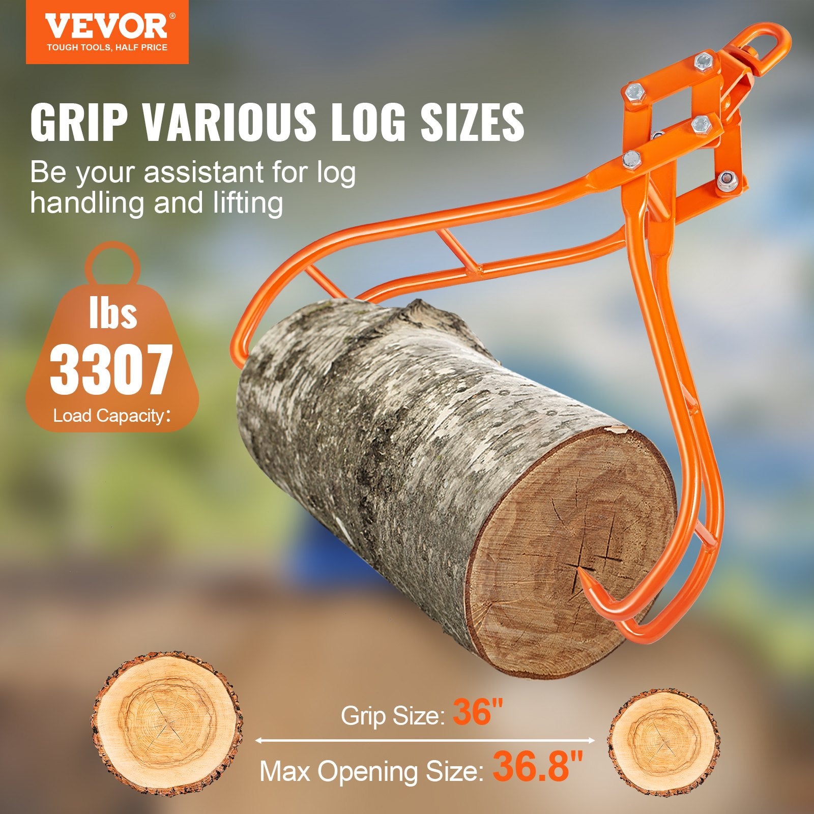 Building Materials: VEVOR Timber Claw Hook, 36 inch 4 Claw Log Grapple for Logging Tongs, Swivel Steel Log Lifting Tongs, Eagle Claws Design with 3307 lbs/1500 kg Loading Capacity for Tractors, ATVs, Trucks, Forklifts