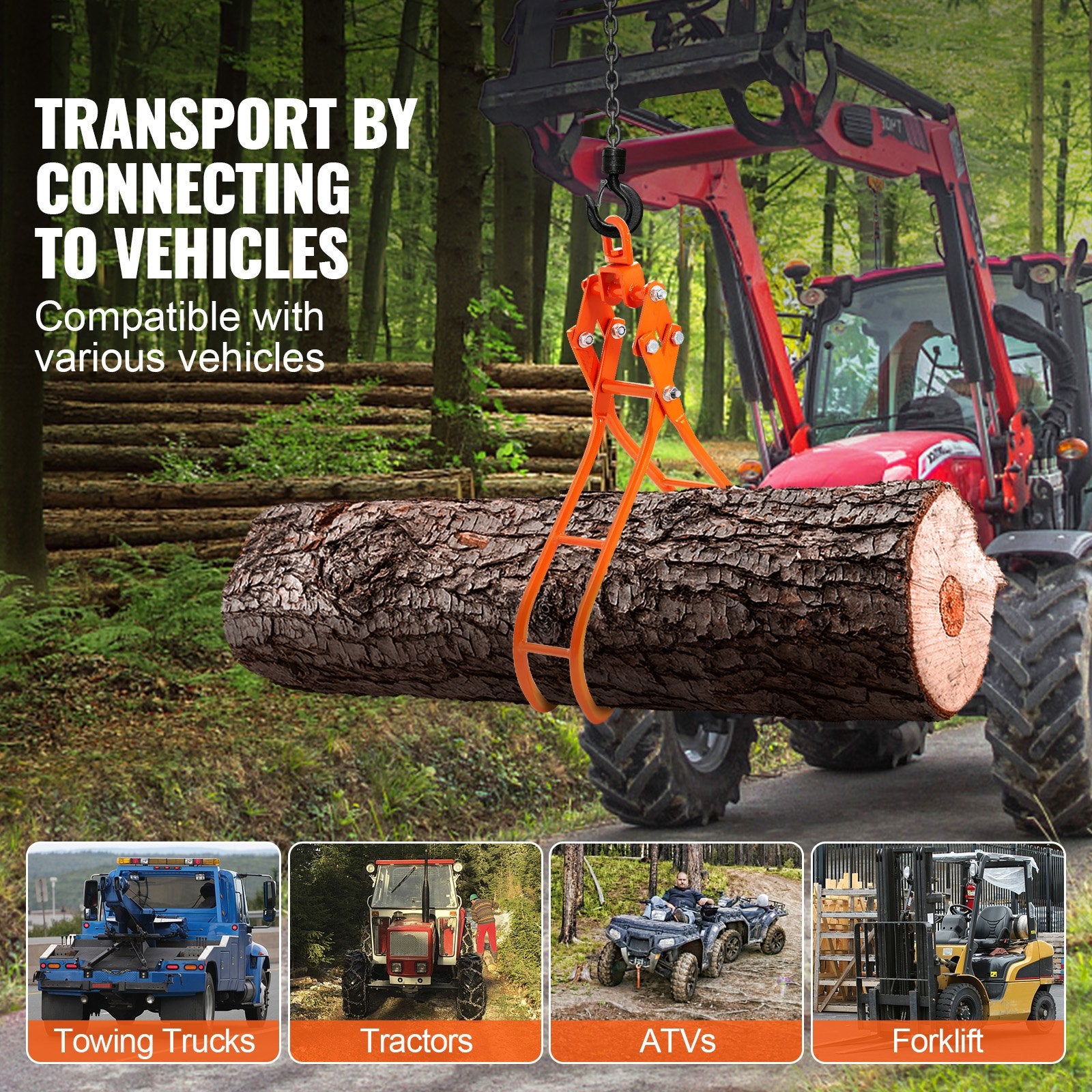 Building Materials: VEVOR Timber Claw Hook, 36 inch 4 Claw Log Grapple for Logging Tongs, Swivel Steel Log Lifting Tongs, Eagle Claws Design with 3307 lbs/1500 kg Loading Capacity for Tractors, ATVs, Trucks, Forklifts
