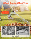 Gardening Accessories: VEVOR Leaf Rake, 15 Metal Tines, Adjustable Garden Rake for Lawns with 19-57 cm Wide Head and 81.3-160 cm Long Handle, Heavy Duty Stainless Steel Small Leaves Tool for Gardening Camping Yard Grass