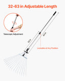 Gardening Accessories: VEVOR Leaf Rake, 15 Metal Tines, Adjustable Garden Rake for Lawns with 19-57 cm Wide Head and 81.3-160 cm Long Handle, Heavy Duty Stainless Steel Small Leaves Tool for Gardening Camping Yard Grass