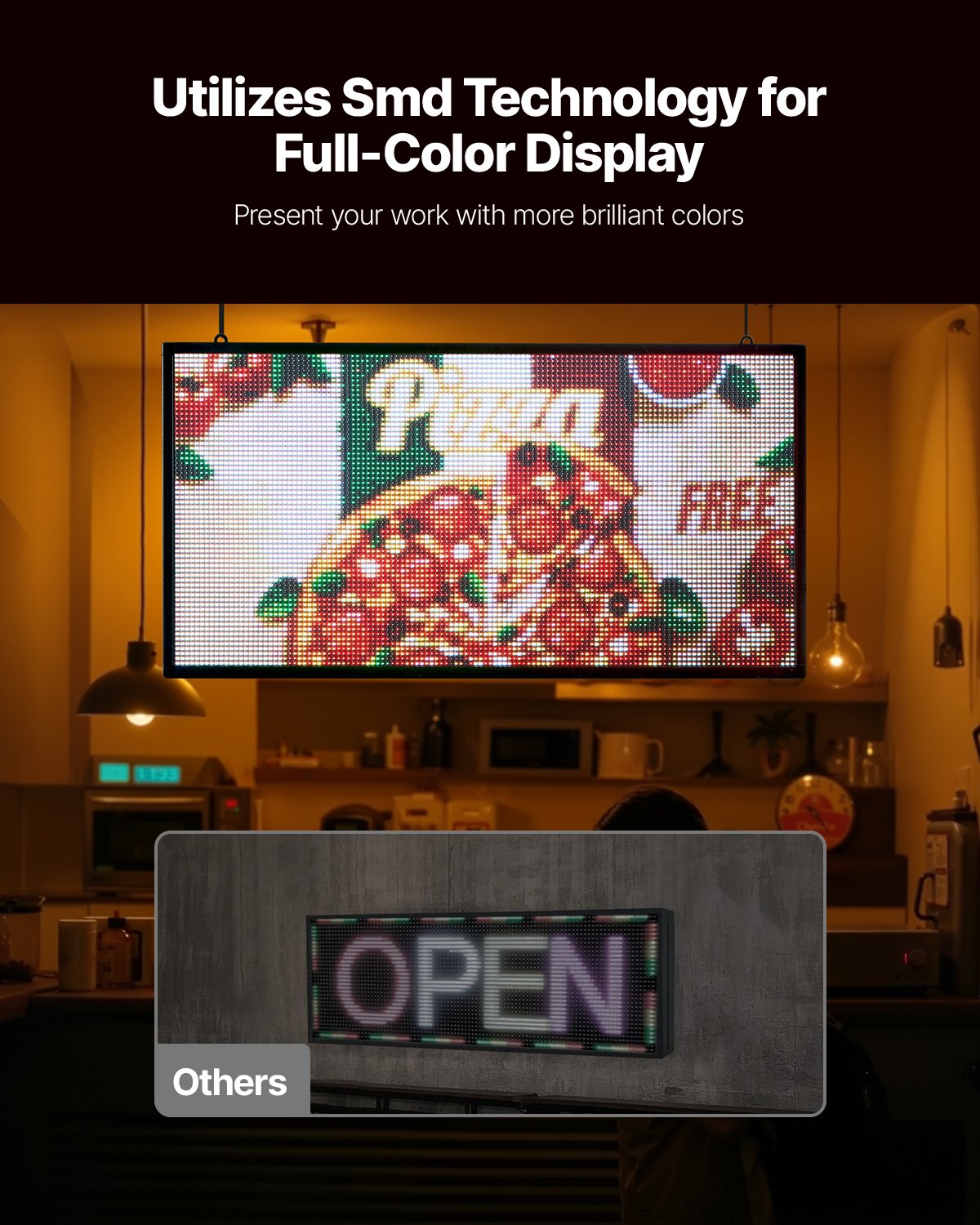 Computer Monitors & Accessories: VEVOR 27x14in Programmable LED Sign Digital Scrolling Display Board P5 Fullcolor