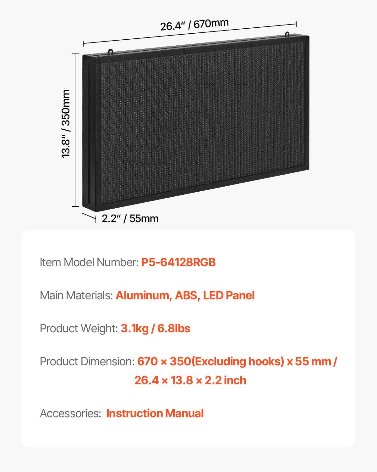 Computer Monitors & Accessories: VEVOR 27x14in Programmable LED Sign Digital Scrolling Display Board P5 Fullcolor