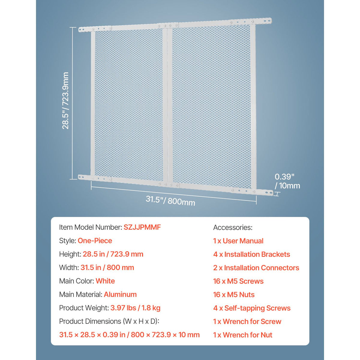 RV Screen Door Protector, 800 x 723.9 mm Door Grille, Easy to Install and Disassemble, Reinforced Breathable Protective Mesh, Aluminum Alloy Camper RV Entry Protector for Pet Protection, White