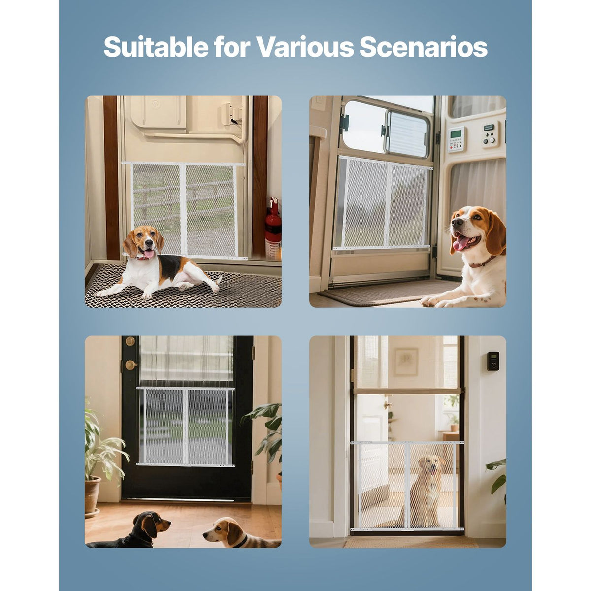 RV Screen Door Protector, 660.4 x 609.6 mm Door Grille, Easy to Install and Disassemble, Reinforced Breathable Protective Mesh, Aluminum Alloy Camper RV Entry Protector for Pet Protection, White