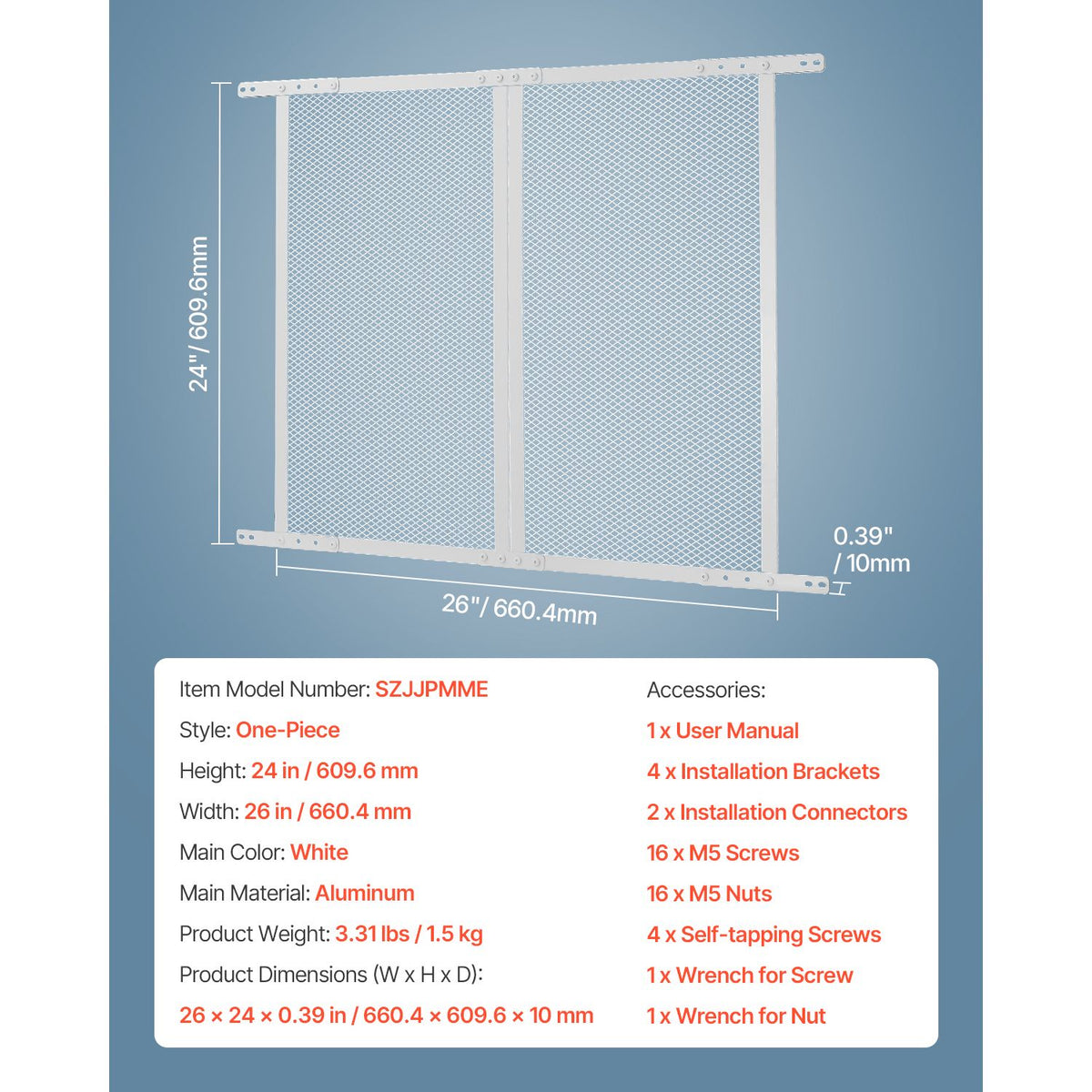 RV Screen Door Protector, 660.4 x 609.6 mm Door Grille, Easy to Install and Disassemble, Reinforced Breathable Protective Mesh, Aluminum Alloy Camper RV Entry Protector for Pet Protection, White