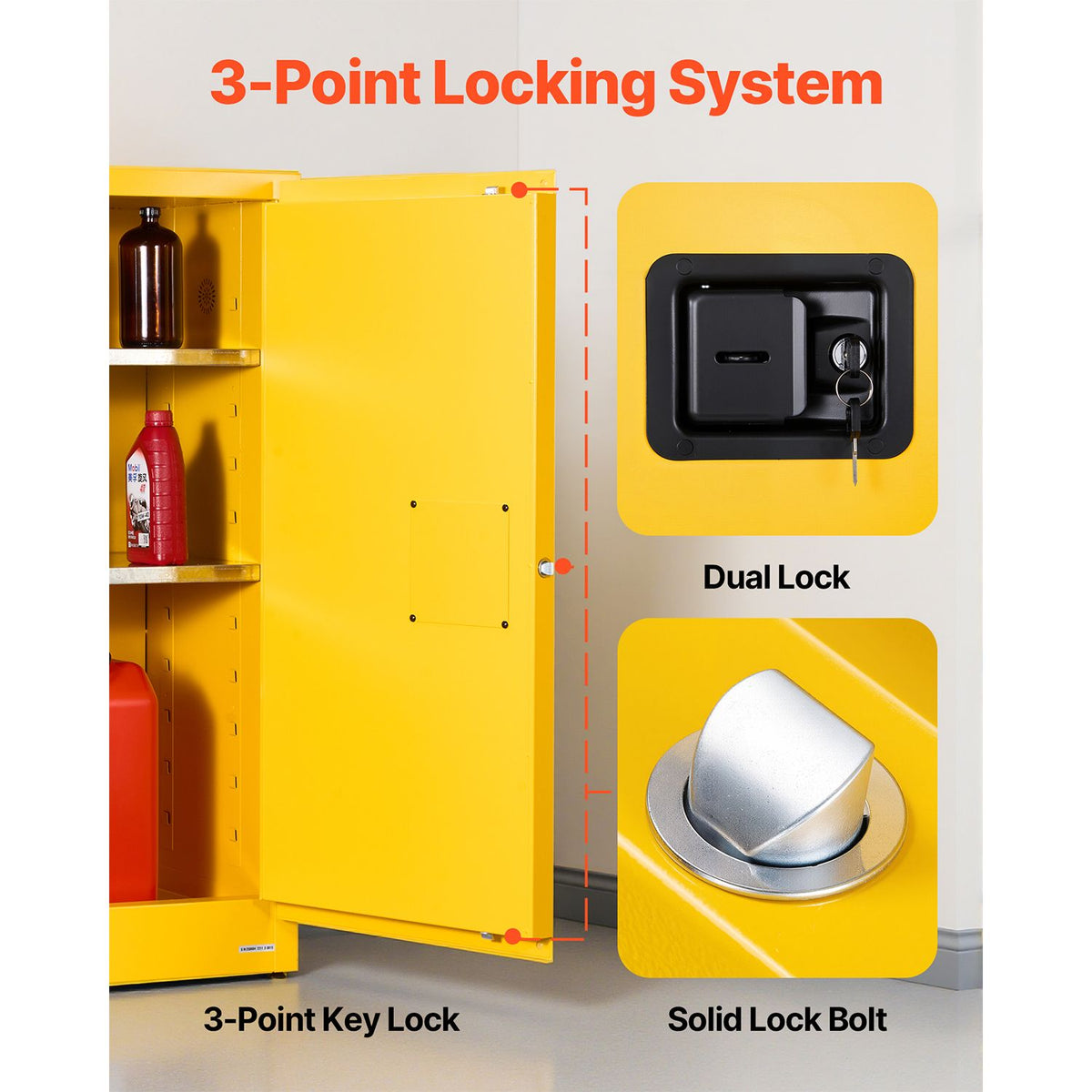 Flammable Cabinet, 109.2 x 46 x 118 cm, 29 Gallon Flammable Storage Cabinet with Adjustable Shelf, Cold-Rolled and Galvanized Steel Fire Cabinets, for Commercial Industrial and Home Use, Yellow