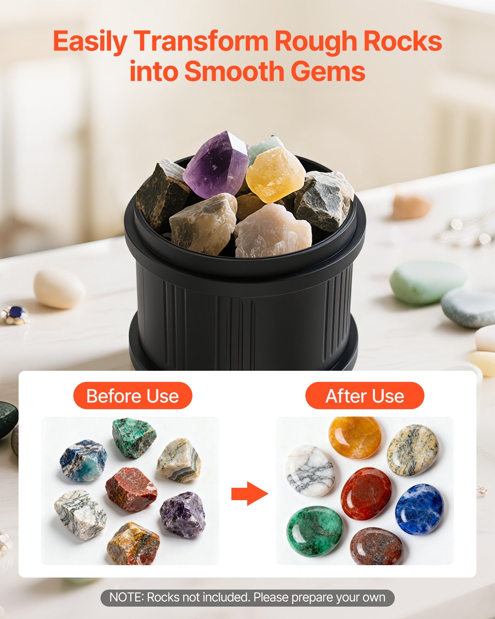 Coffee Tables: VEVOR Rock Tumbler Kit, 4lbs Rock Polishing Kit, 4 Speed Settings 9-Day Polishing Timer Stone Polishing Kit, Belt-Free Rock Polisher with Adapter & Overload Protection, Rock Polisher for Adults Kids