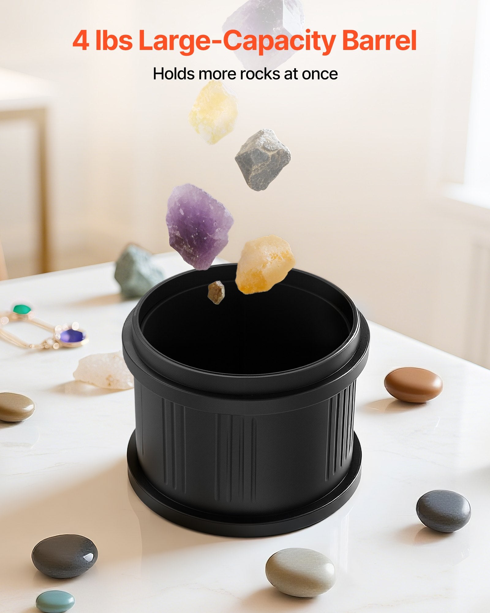 Coffee Tables: VEVOR Rock Tumbler Kit, 4lbs Rock Polishing Kit, 4 Speed Settings 9-Day Polishing Timer Stone Polishing Kit, Belt-Free Rock Polisher with Adapter & Overload Protection, Rock Polisher for Adults Kids