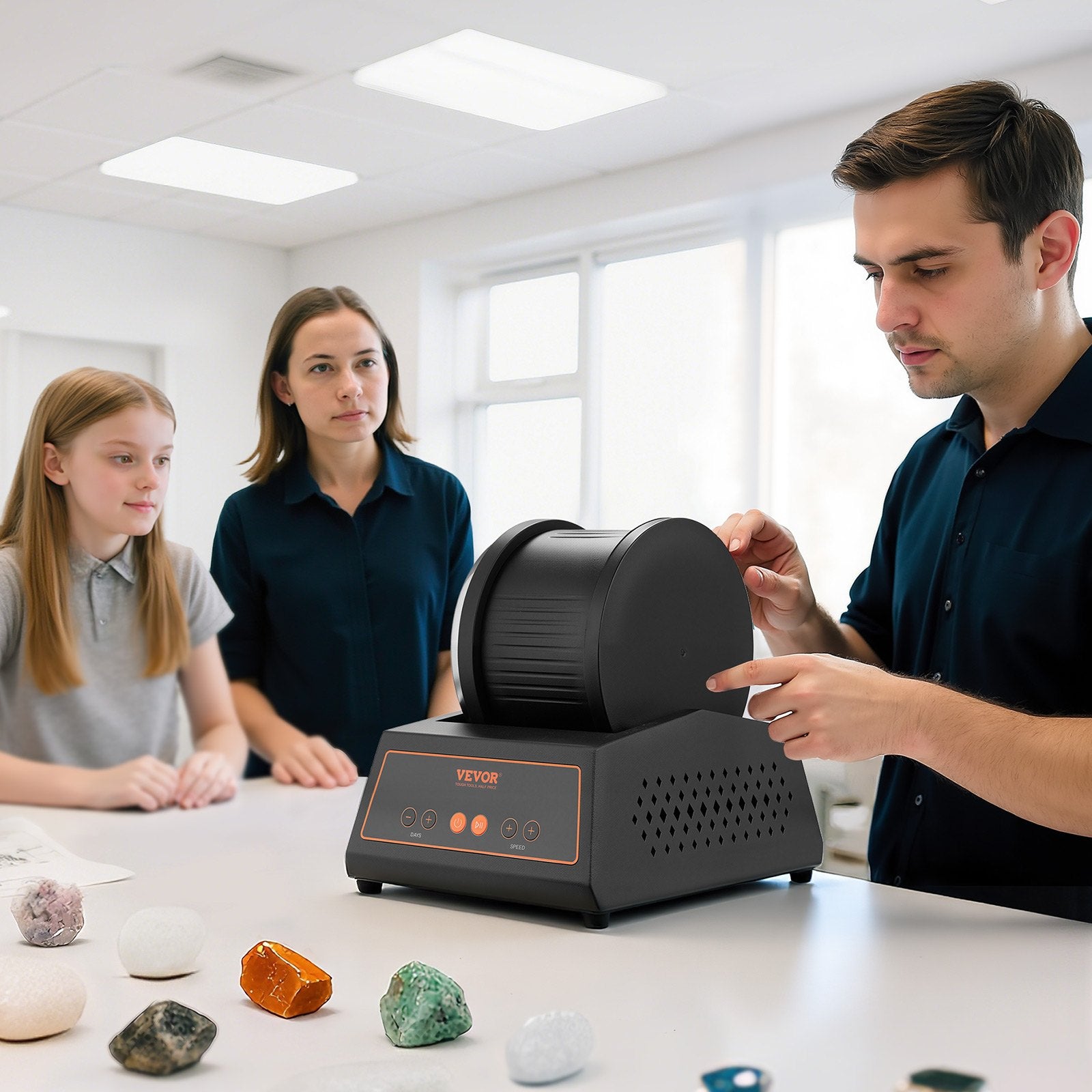 Coffee Tables: VEVOR Rock Tumbler Kit, 4lbs Rock Polishing Kit, 4 Speed Settings 9-Day Polishing Timer Stone Polishing Kit, Belt-Free Rock Polisher with Adapter & Overload Protection, Rock Polisher for Adults Kids