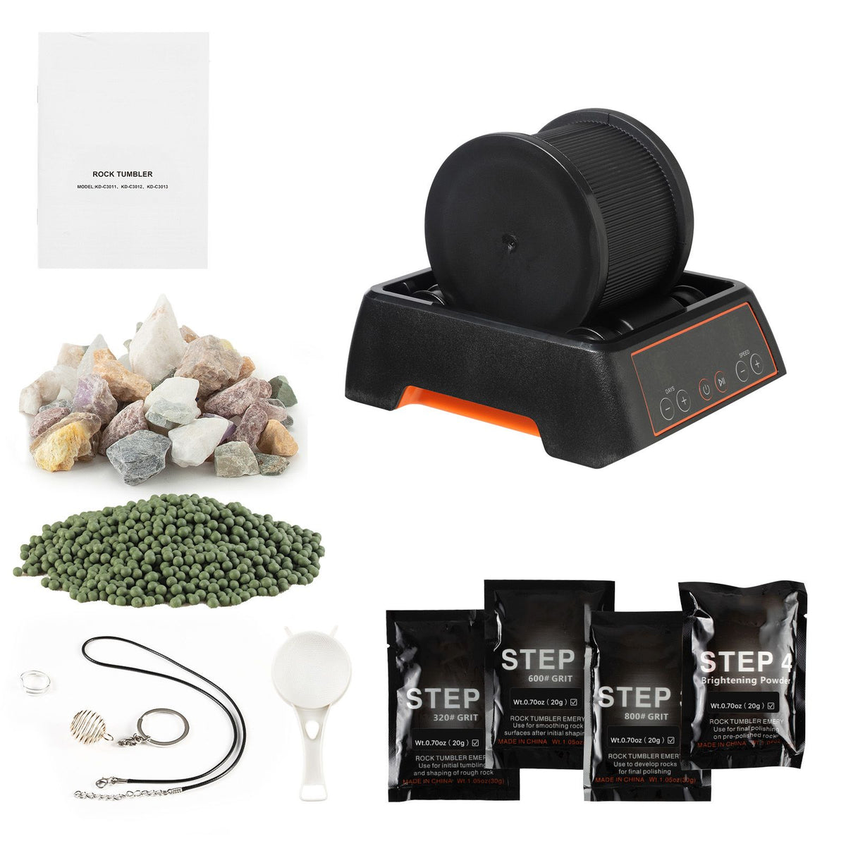 Rock Tumbler, 0.45kg Rock Polishing Machine, Rocks Tumbling Kit with 4-Speed Adjustment, 1–9 Day Timer, Direct Drive Motor Rocks Polishing Kit for Rose Quartz, Amethyst, Red Jasper, Lapis Lazuli