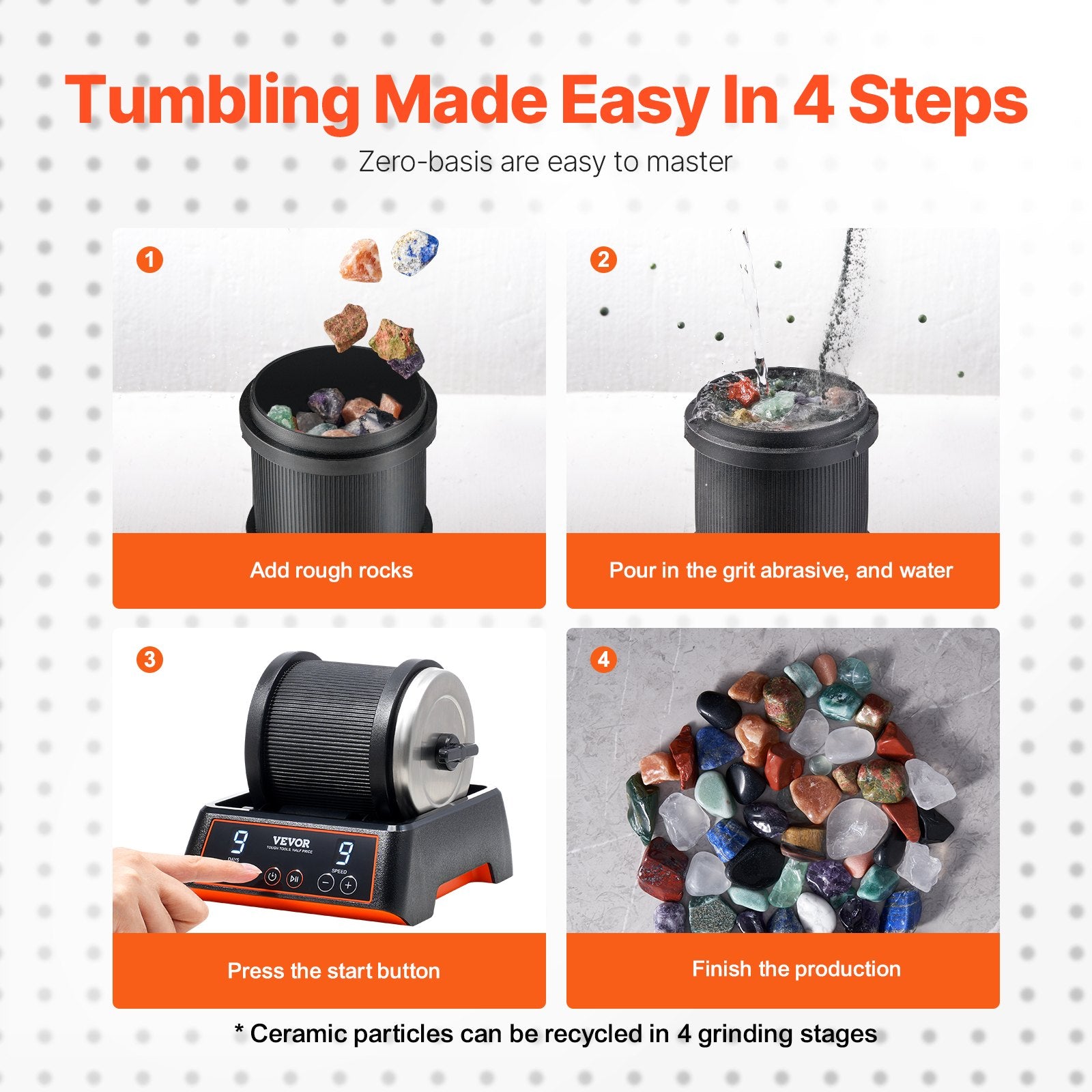 Nail Care: VEVOR Rock Tumbler Kit, 2.5 lbs Rock Polishing Kit, 9 Speed Settings 9-Day Polishing Timer Stone Polishing Kit, Rock Polisher with Rough Gemstones and Polishing Grits, Rock Polisher for Kids Adults