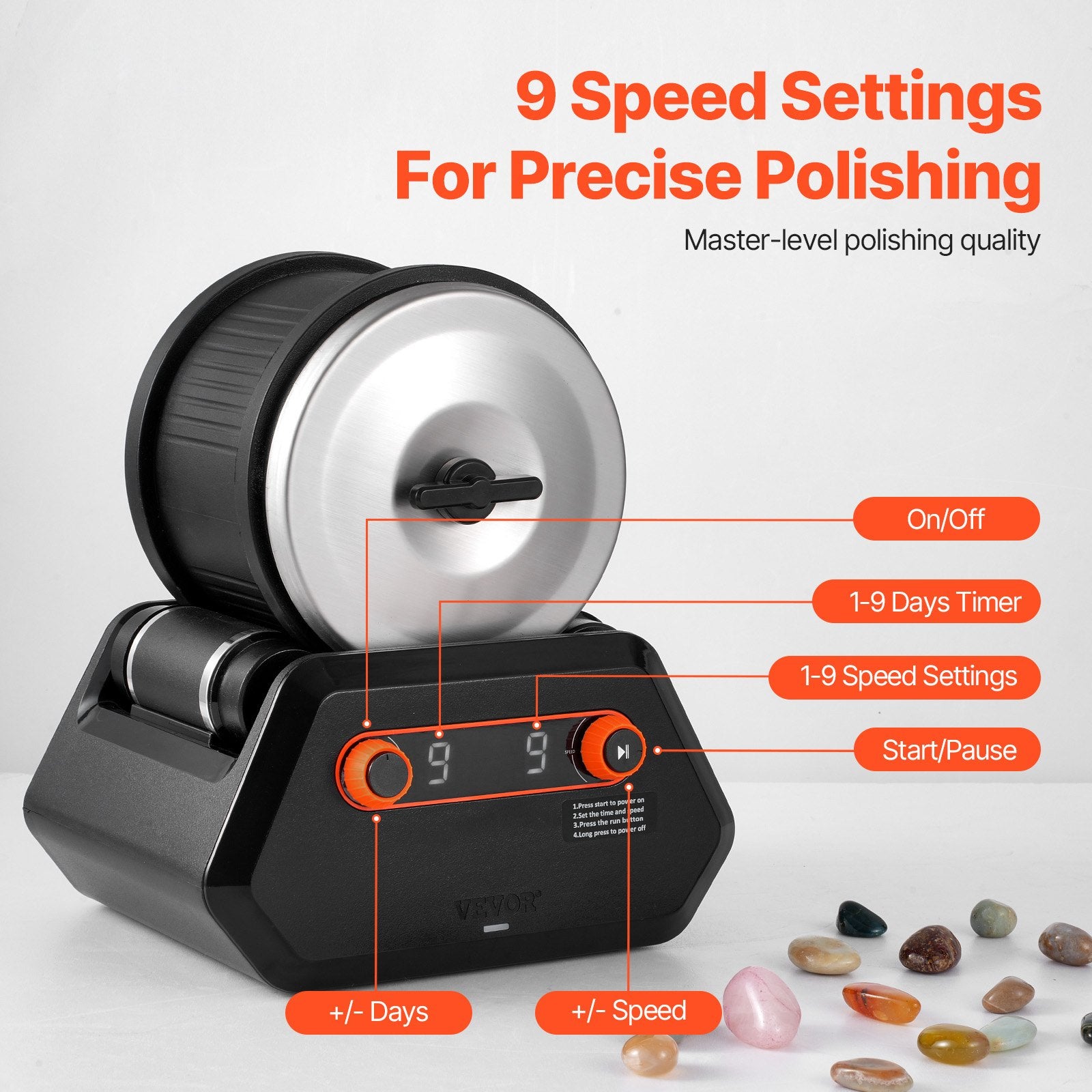 Nail Care: VEVOR Rock Tumbler Kit, 4 lbs Rock Polishing Kit, 9 Speed Settings 9-Day Polishing Timer Stone Polishing Kit, Rock Polisher with Rough Gemstones and Polishing Grits, Rock Polisher for Kids Adults