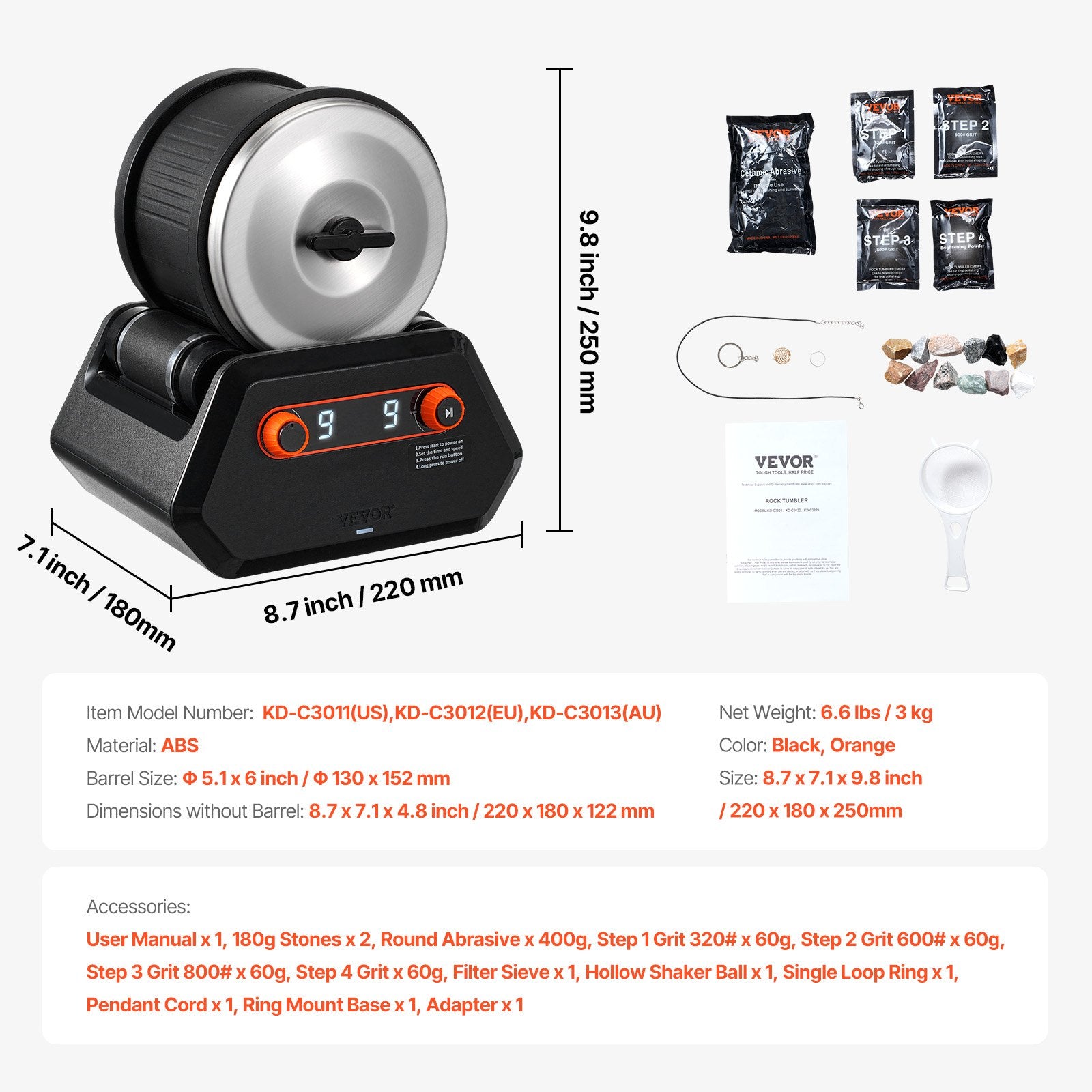 Nail Care: VEVOR Rock Tumbler Kit, 4 lbs Rock Polishing Kit, 9 Speed Settings 9-Day Polishing Timer Stone Polishing Kit, Rock Polisher with Rough Gemstones and Polishing Grits, Rock Polisher for Kids Adults