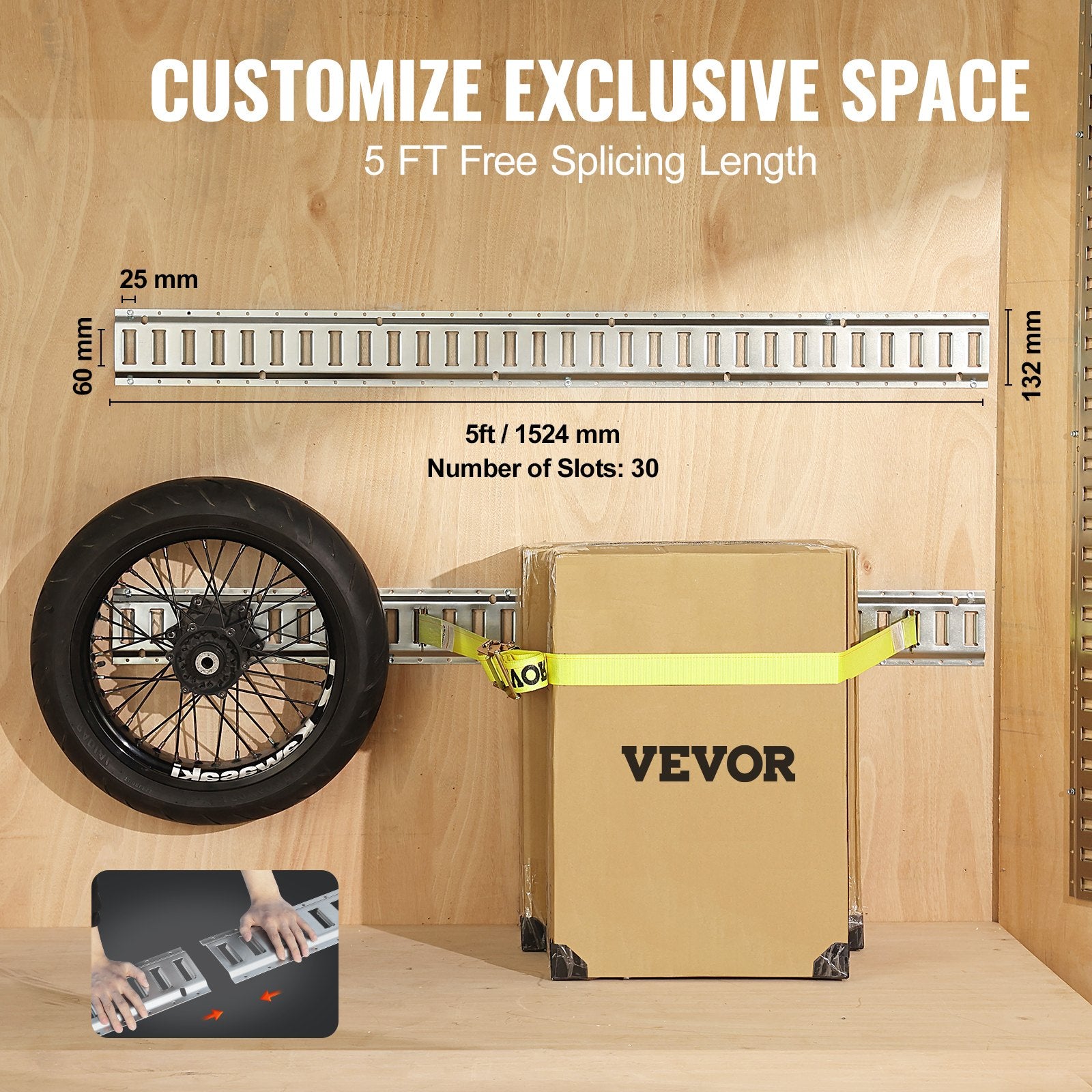 Cross Bar: VEVOR E Track Tie-Down Rail Kit, 24PCS 1524 mm E-Tracks Set Includes 8 Steel Rails & 8 O-Rings & 8 Tie-Offs with D-Ring, Versatile Trailer Securing Accessories for Cargo Motorcycles Bikes, 816 kg Load