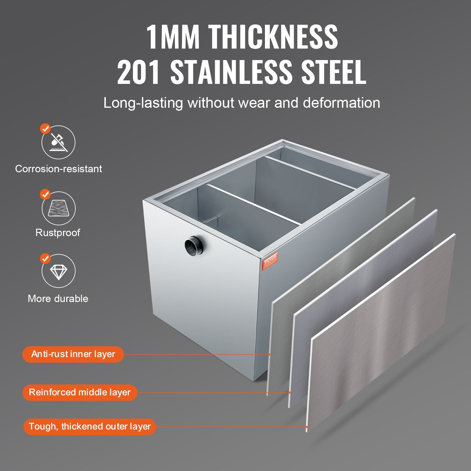 Farm Equipment: VEVOR Commercial Grease Trap, 40 LBS Grease Interceptor, Side Inlet Interceptor, Under Sink Stainless Steel Grease Trap, 10 GPM Waste Water Oil-water Separator, for Restaurant Canteen Home Kitchen
