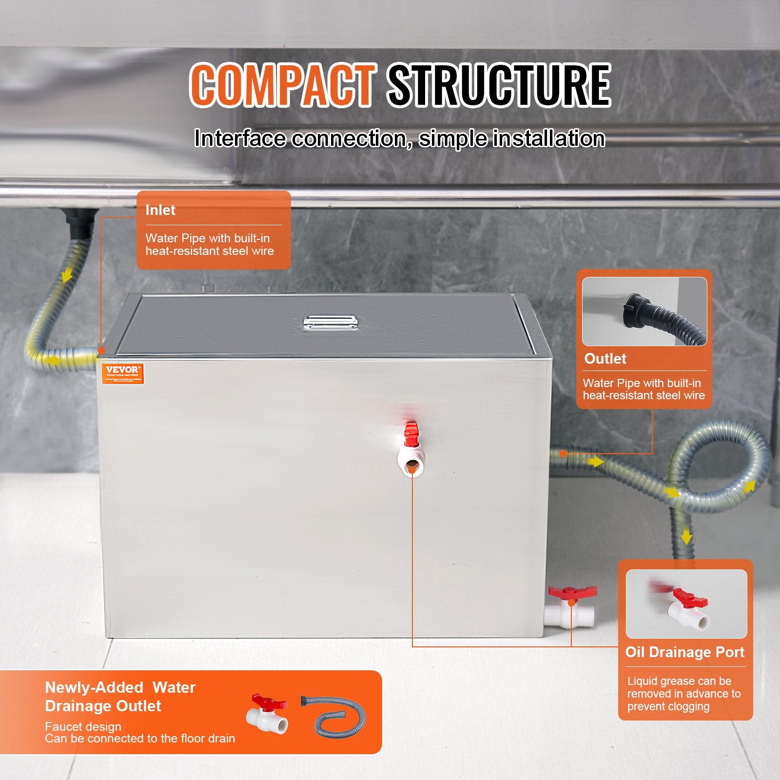 Farm Equipment: VEVOR Commercial Grease Trap, 40 LBS Grease Interceptor, Side Inlet Interceptor, Under Sink Stainless Steel Grease Trap, 10 GPM Waste Water Oil-water Separator, for Restaurant Canteen Home Kitchen