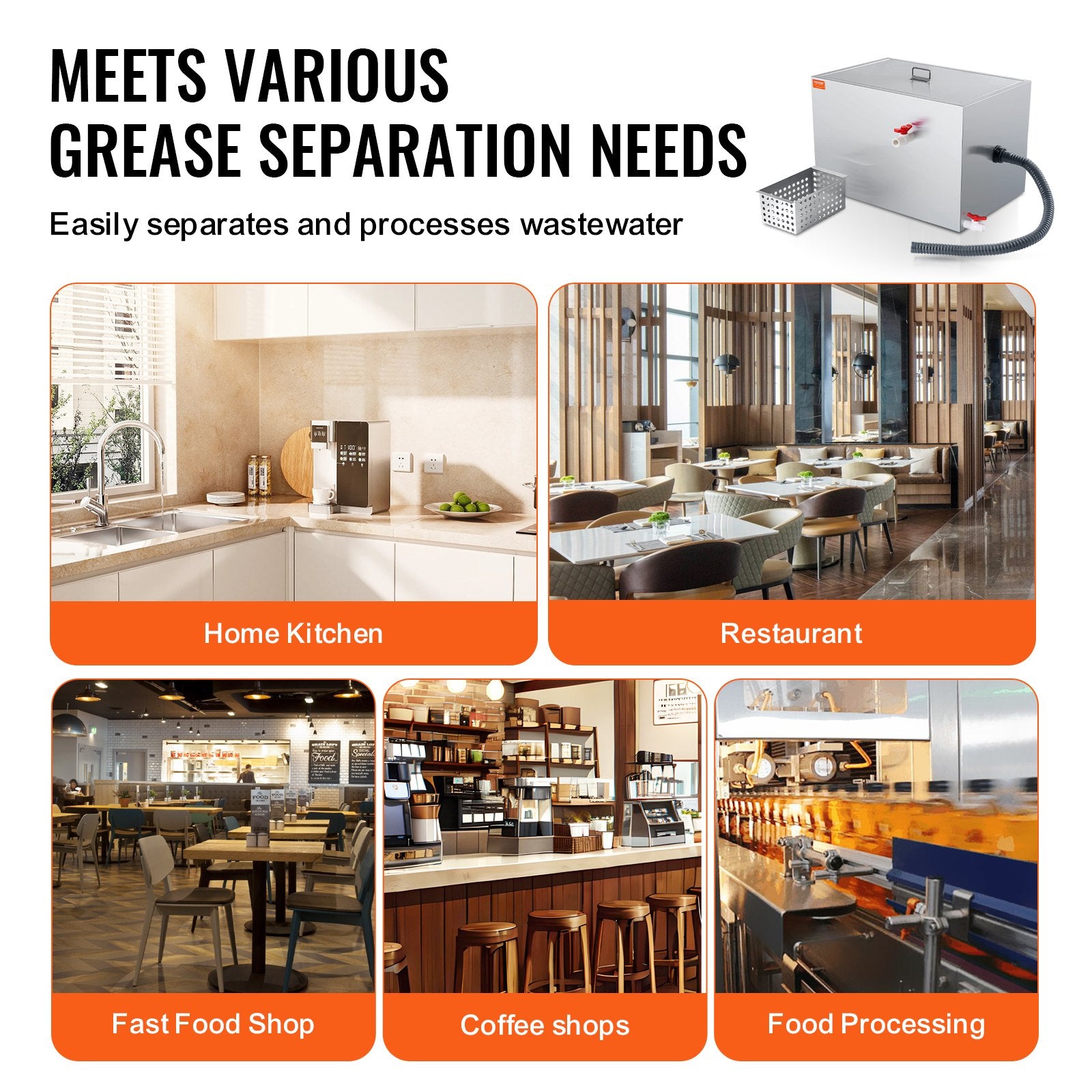 Farm Equipment: VEVOR Commercial Grease Trap, 40 LBS Grease Interceptor, Side Inlet Interceptor, Under Sink Stainless Steel Grease Trap, 10 GPM Waste Water Oil-water Separator, for Restaurant Canteen Home Kitchen