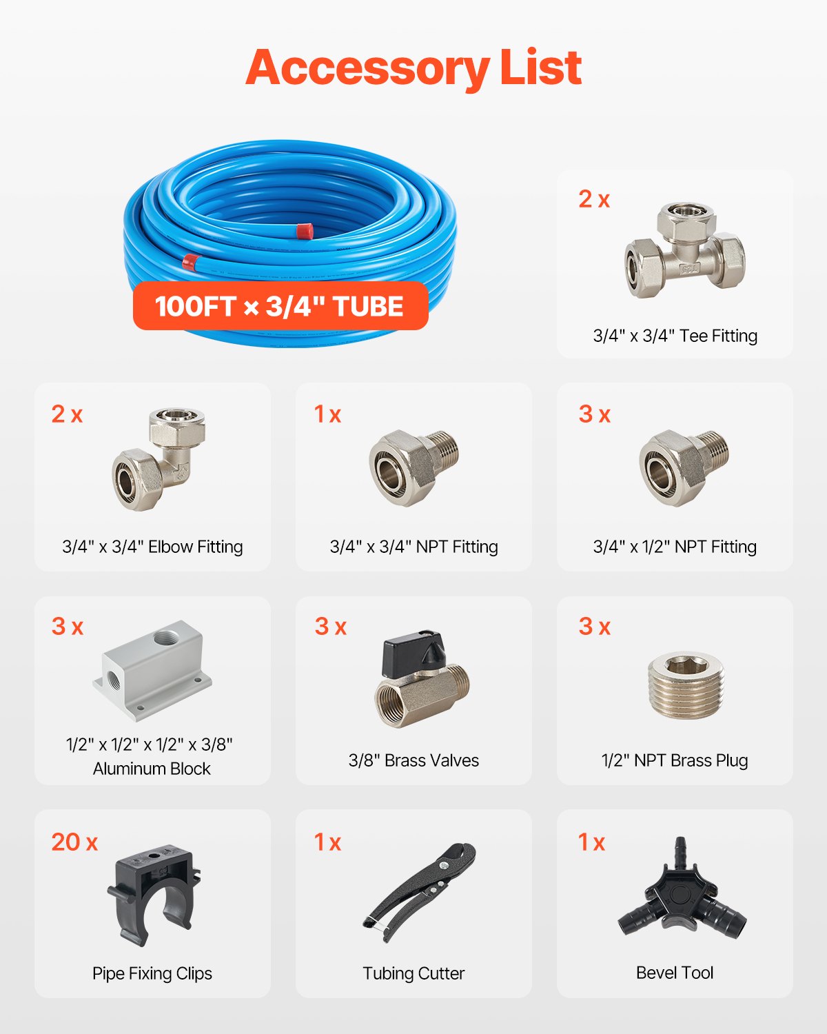 Air Compressors: VEVOR Air Compressor Line Kit, 100FT x 3/4", HDPE-Aluminum Compressed Air Piping System, Leak-Proof, Pressure-Resistant & Easy-to-Install, Compressed Air Line Tubing Kit for Garages Workshops, Blue