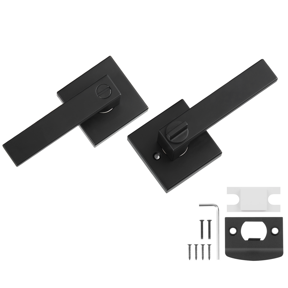 Privacy Door Handle, 10 Pack Matte Black Door Lever, Left or Right Handing Reversible Lever with Keyless Lock, 45° Rotation to Open, Universal Square Interior for Bedroom and Bathroom Doors
