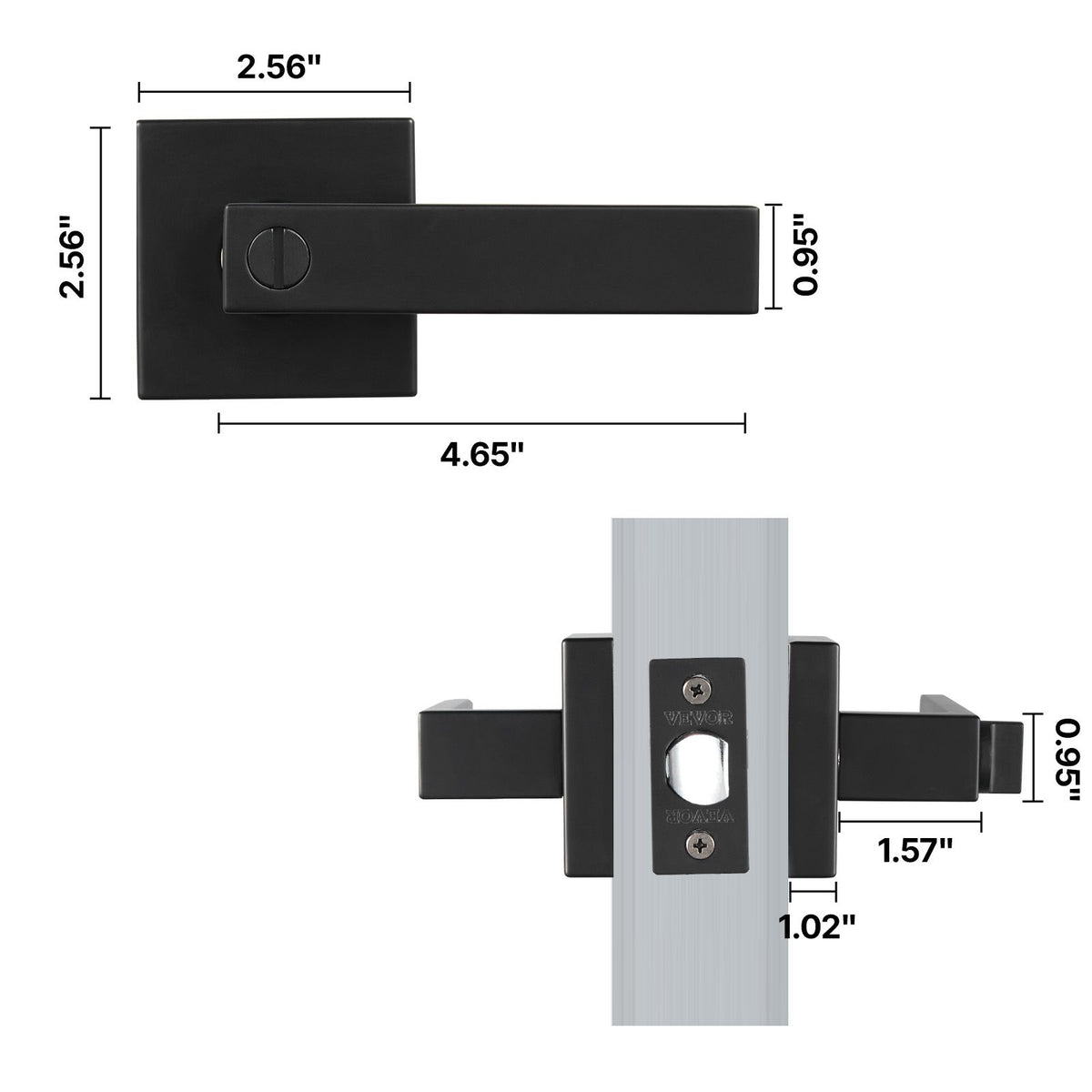 Privacy Door Handle, 1 Pack Matte Black Door Lever, Left or Right Handing Reversible Lever with Keyless Lock, 45° Rotation to Open, Universal Square Interior for Bedroom and Bathroom Doors