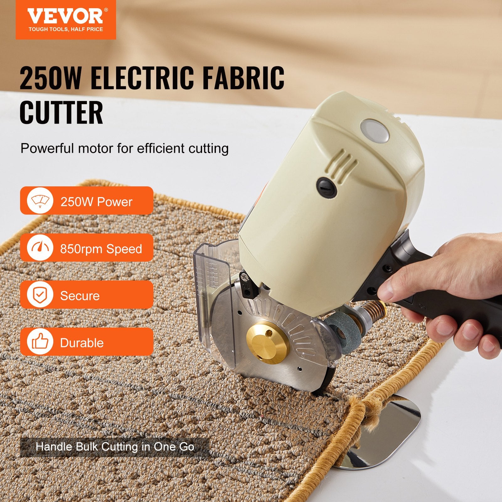 Chainsaws: VEVOR Fabric Cutter, 250W Electric Rotary Fabric Cutting Machine, 1.1" Cutting Thickness, Octagonal Knife, with Replacement Blade and Sharpening Stones, for Multi-Layer Cloth Fabric Leather