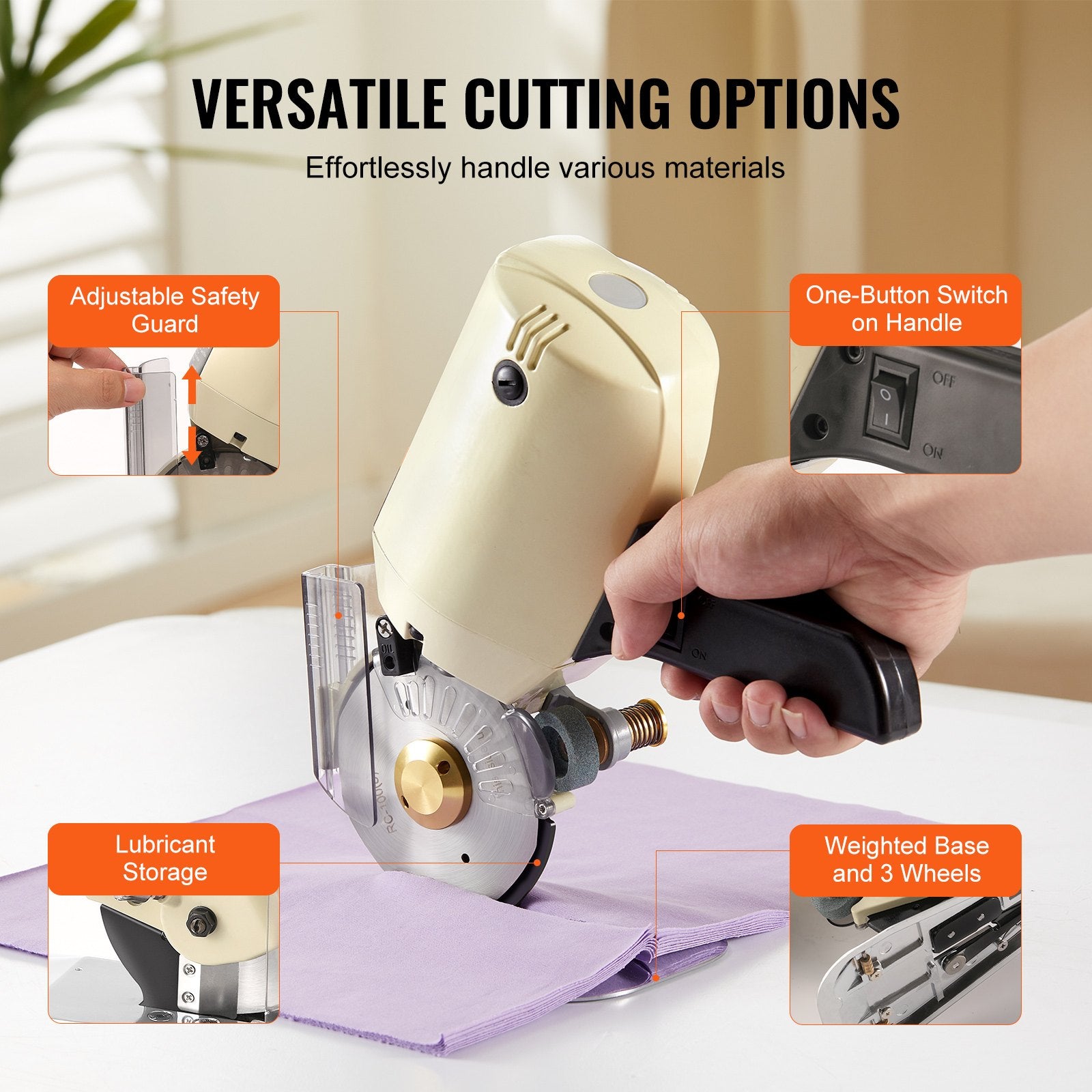 Chainsaws: VEVOR Fabric Cutter, 250W Electric Rotary Fabric Cutting Machine, 1.1" Cutting Thickness, Octagonal Knife, with Replacement Blade and Sharpening Stones, for Multi-Layer Cloth Fabric Leather
