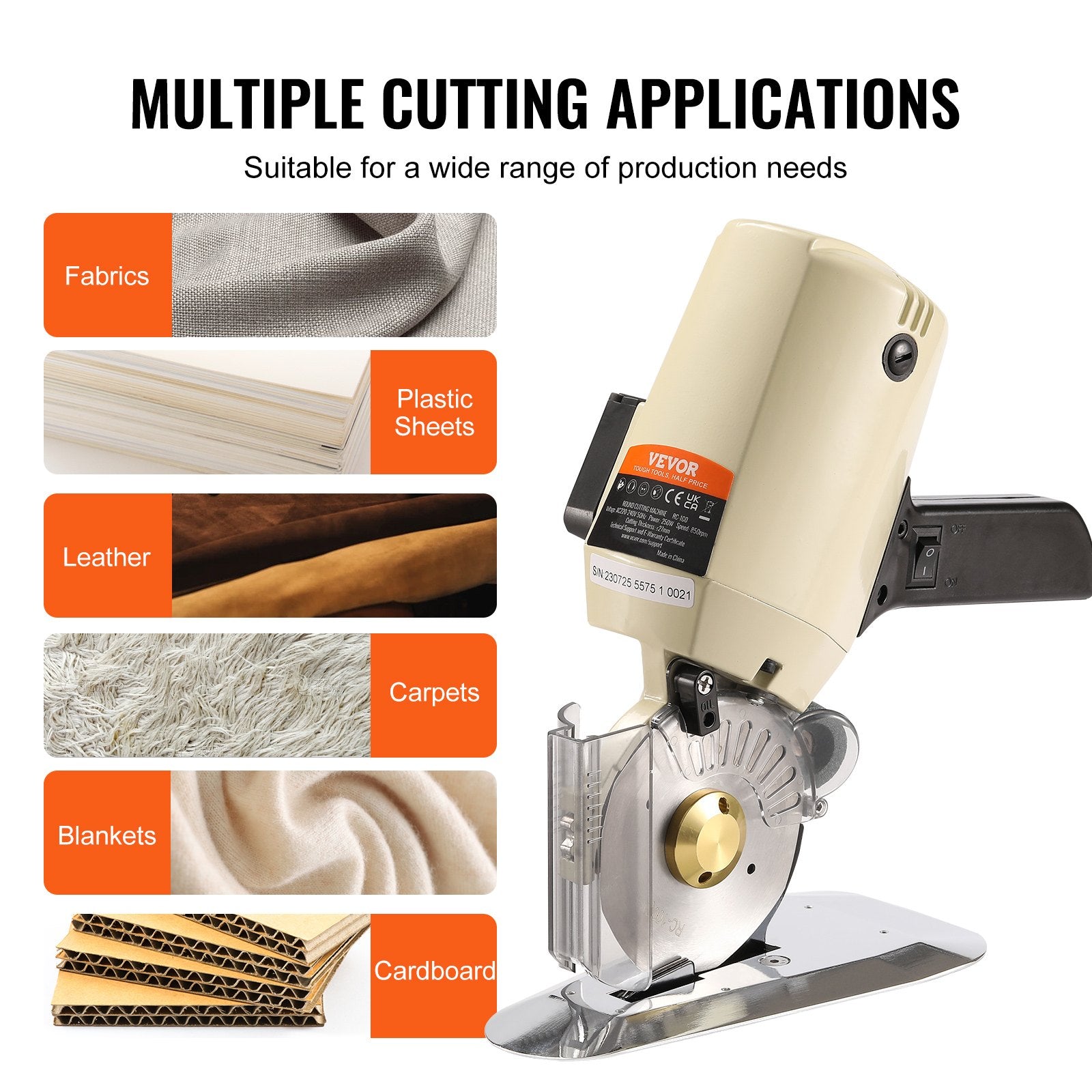 Chainsaws: VEVOR Fabric Cutter, 250W Electric Rotary Fabric Cutting Machine, 1.1" Cutting Thickness, Octagonal Knife, with Replacement Blade and Sharpening Stones, for Multi-Layer Cloth Fabric Leather