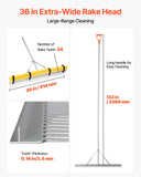 Lawn Rollers: VEVOR Landscape Rake, 914 mm Wide Head 3380 mm Handle, Large Heavy Duty Aluminum Landscaping Leaf Rake Tool, Asphalt Level for Loosening Soil, Garden & Yard, Pond Gravel & Beach Lawn Care, 15.8m Rope