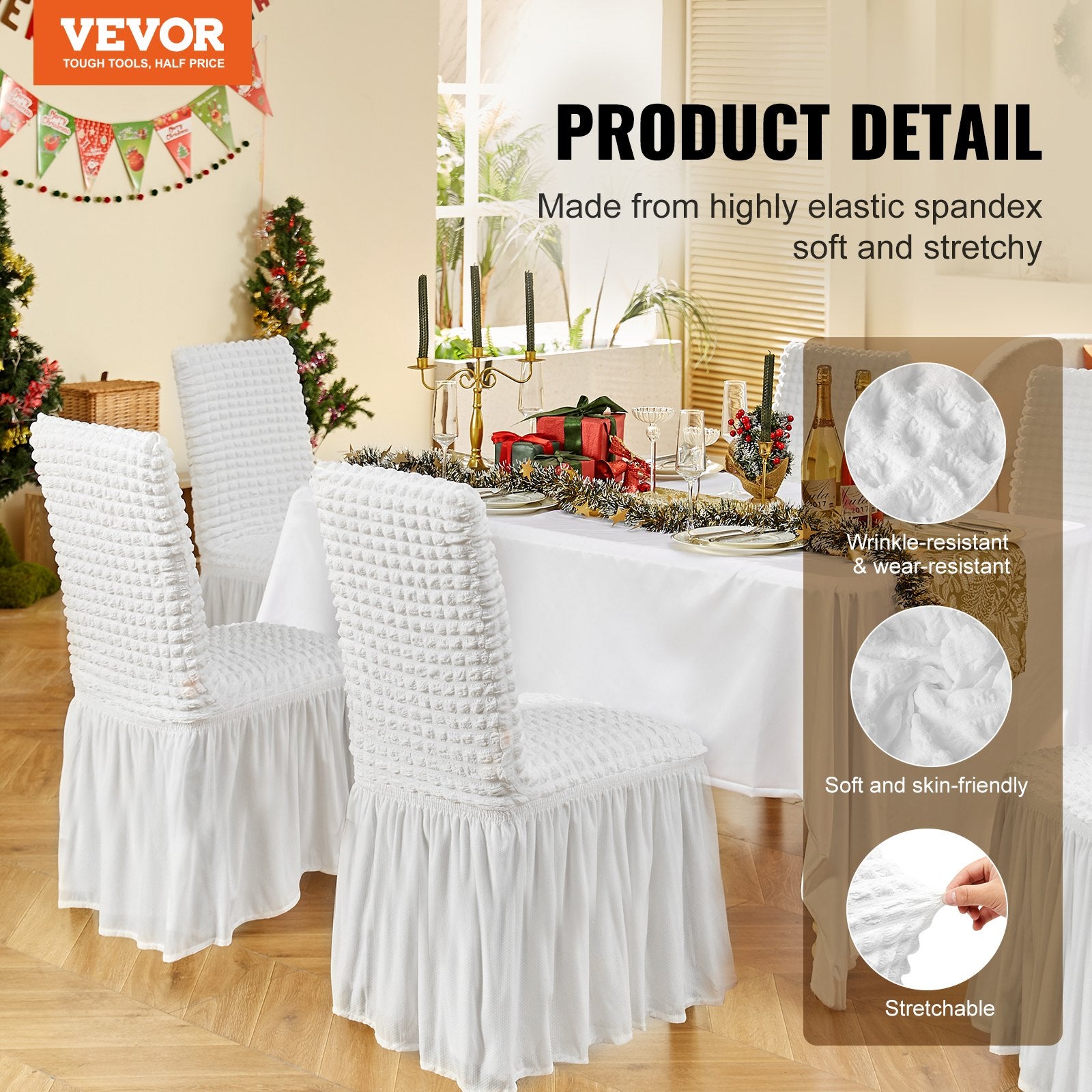 Women's Uggs & Slippers: VEVOR Stretch Spandex Folding Chair Covers, Universal Fitted Chair Cover with Skirt, Removable Washable Protective Slipcovers, for Wedding, Holiday, Banquet, Party, Celebration, Dining (4 PCS White)