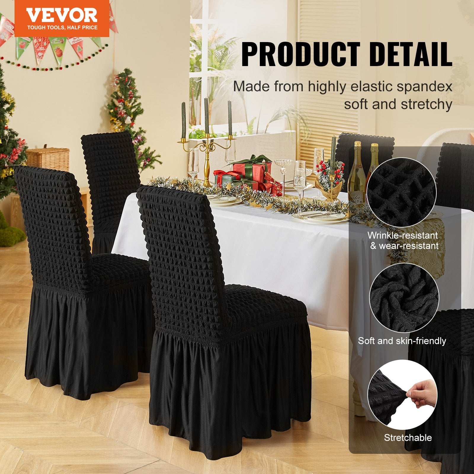 Wedding Favours: VEVOR Stretch Spandex Folding Chair Covers, Universal Fitted Chair Cover with Skirt, Removable Washable Protective Slipcovers, for Wedding, Holiday, Banquet, Party, Celebration, Dining (4 PCS Black)