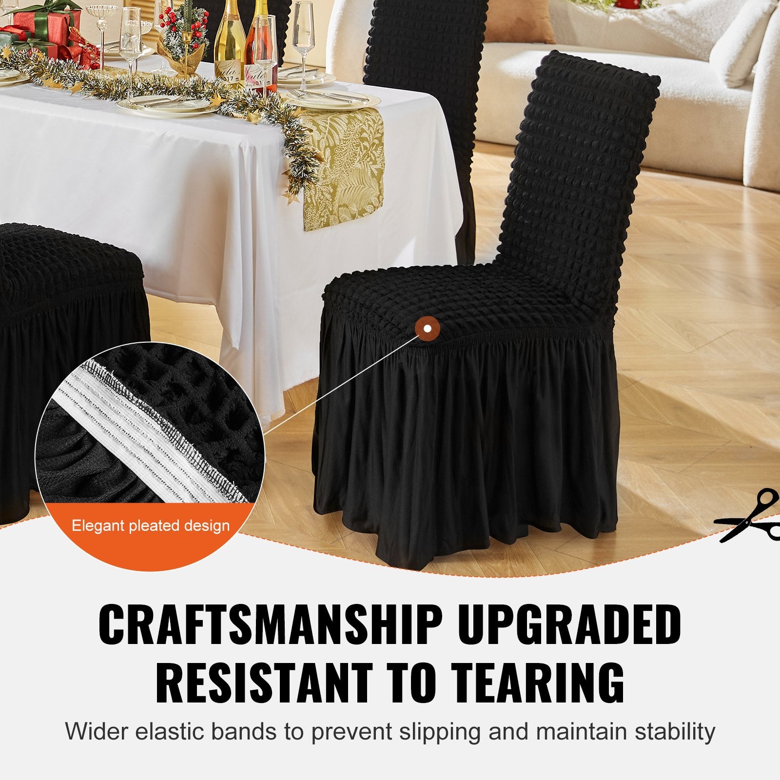 Wedding Favours: VEVOR Stretch Spandex Folding Chair Covers, Universal Fitted Chair Cover with Skirt, Removable Washable Protective Slipcovers, for Wedding, Holiday, Banquet, Party, Celebration, Dining (4 PCS Black)