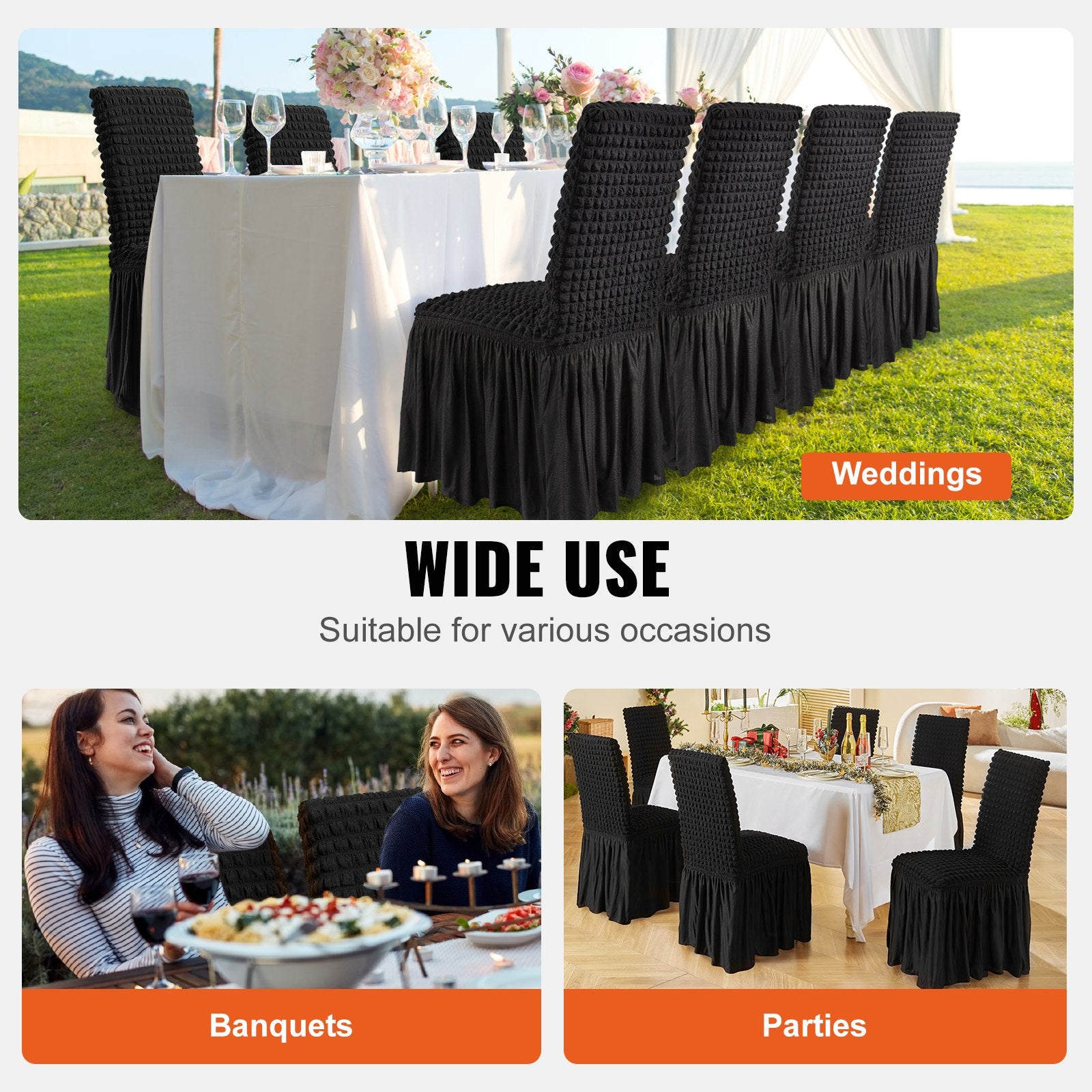 Wedding Favours: VEVOR Stretch Spandex Folding Chair Covers, Universal Fitted Chair Cover with Skirt, Removable Washable Protective Slipcovers, for Wedding, Holiday, Banquet, Party, Celebration, Dining (4 PCS Black)