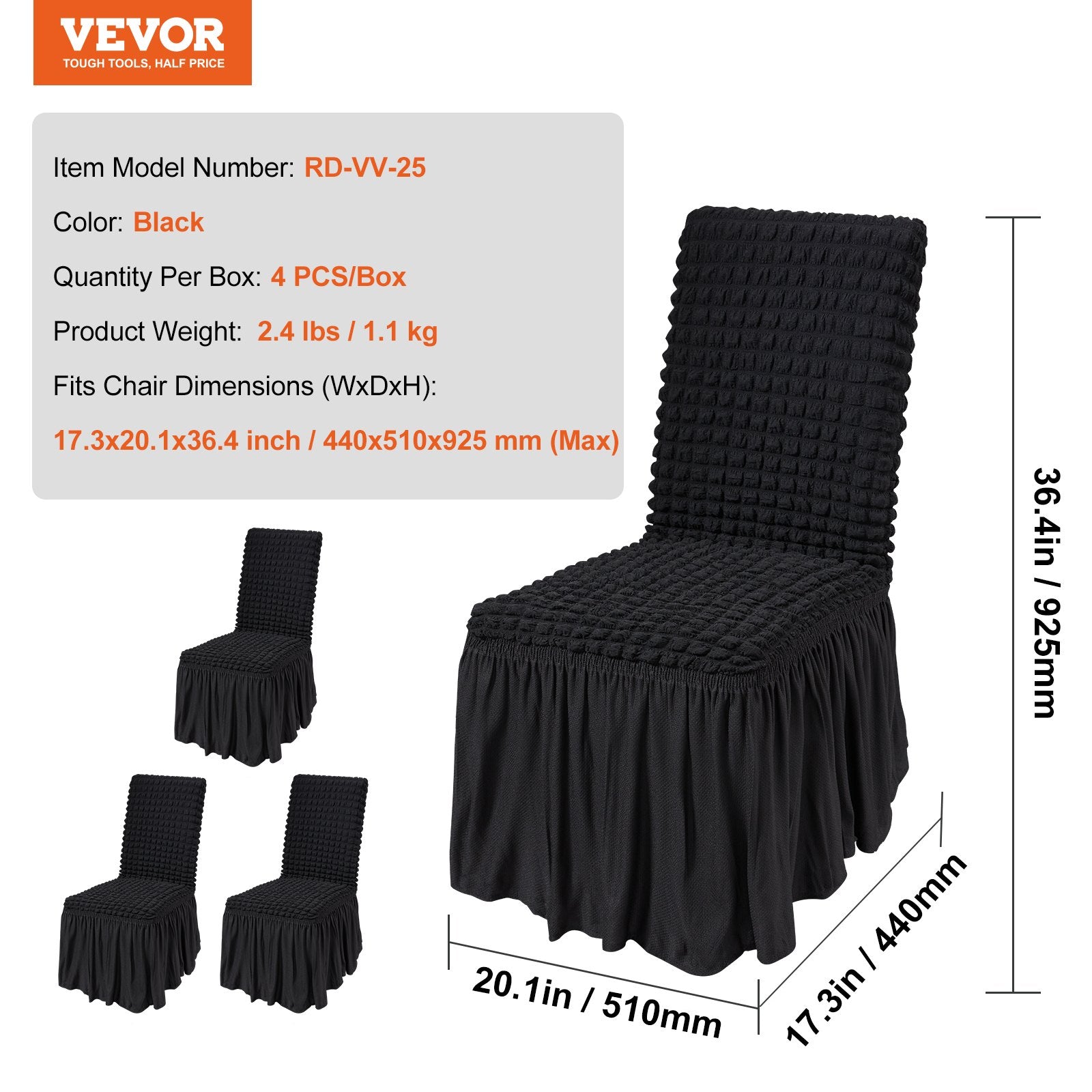 Wedding Favours: VEVOR Stretch Spandex Folding Chair Covers, Universal Fitted Chair Cover with Skirt, Removable Washable Protective Slipcovers, for Wedding, Holiday, Banquet, Party, Celebration, Dining (4 PCS Black)