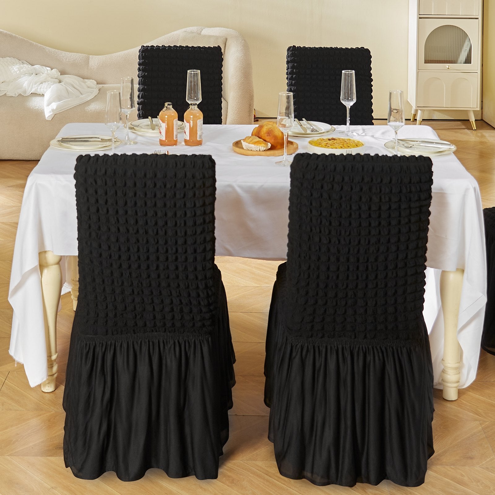 Wedding Favours: VEVOR Stretch Spandex Folding Chair Covers, Universal Fitted Chair Cover with Skirt, Removable Washable Protective Slipcovers, for Wedding, Holiday, Banquet, Party, Celebration, Dining (4 PCS Black)