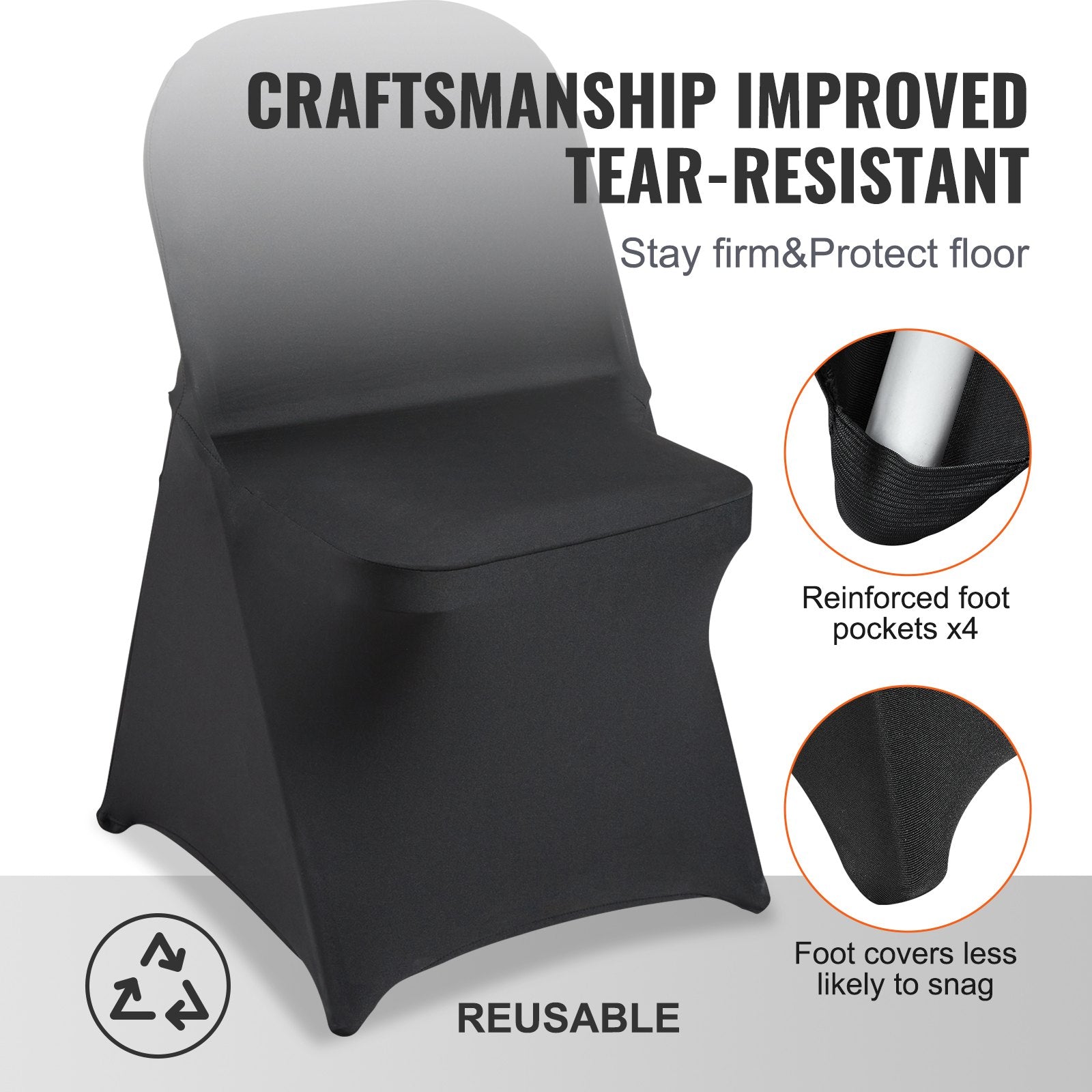 Stretch Spandex Folding Chair Covers, Universal Fitted Chair Cover, Removable Washable Protective Slipcovers, for Wedding, Holiday, Banquet, Party, Celebration, Dining (50PCS Black)