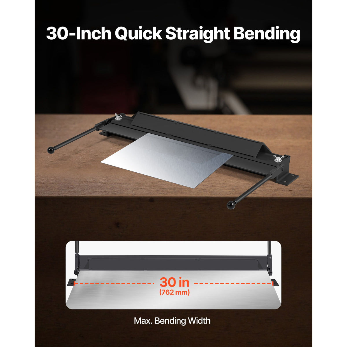 Box and Pan Brake, 762 mm Sheet Metal Bending Brake, 18-Gauge Capacity, 0-135 Degree Adjustable, Metal Bender Machine, No Wobbling, Heavy-Duty Aluminum Folder for Precise Batch Bending