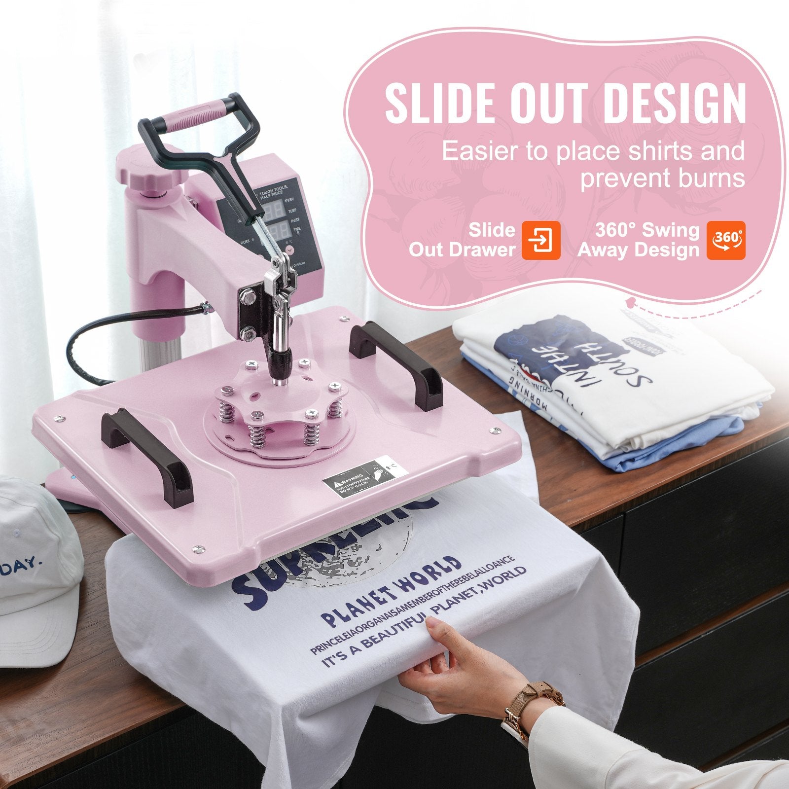 Heat Press Machine 12x15 in 5 in 1 with 30oz Tumbler Press T-Shirts Pink