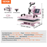 Speciality Appliances: VEVOR Heat Press Machine 12x15 in 5 in 1 with 30oz Tumbler Press T-Shirts Pink