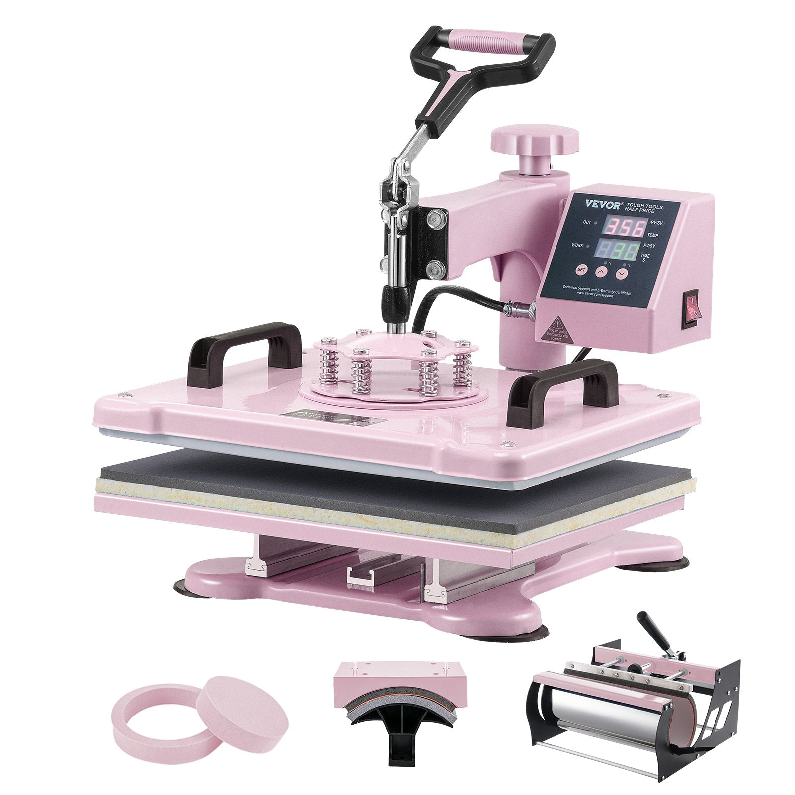Heat Press Machine 12x15 in 5 in 1 with 30oz Tumbler Press T-Shirts Pink