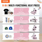 Speciality Appliances: VEVOR Heat Press Machine 12x15 in 8 in 1 with 30oz Tumbler Press T-Shirts Pink