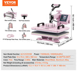 Speciality Appliances: VEVOR Heat Press Machine 12x15 in 8 in 1 with 30oz Tumbler Press T-Shirts Pink
