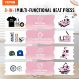 Food Warmers & Chafing Dishes: VEVOR Heat Press Machine, 15 x 15 inch, 5 in 1 Heat Transfer Machine with 30 oz Tumbler Press, 360° Swing Away T-Shirt Pressing, Digital Precise Control, for T-Shirts/Mugs/Hats/Plates, Pink