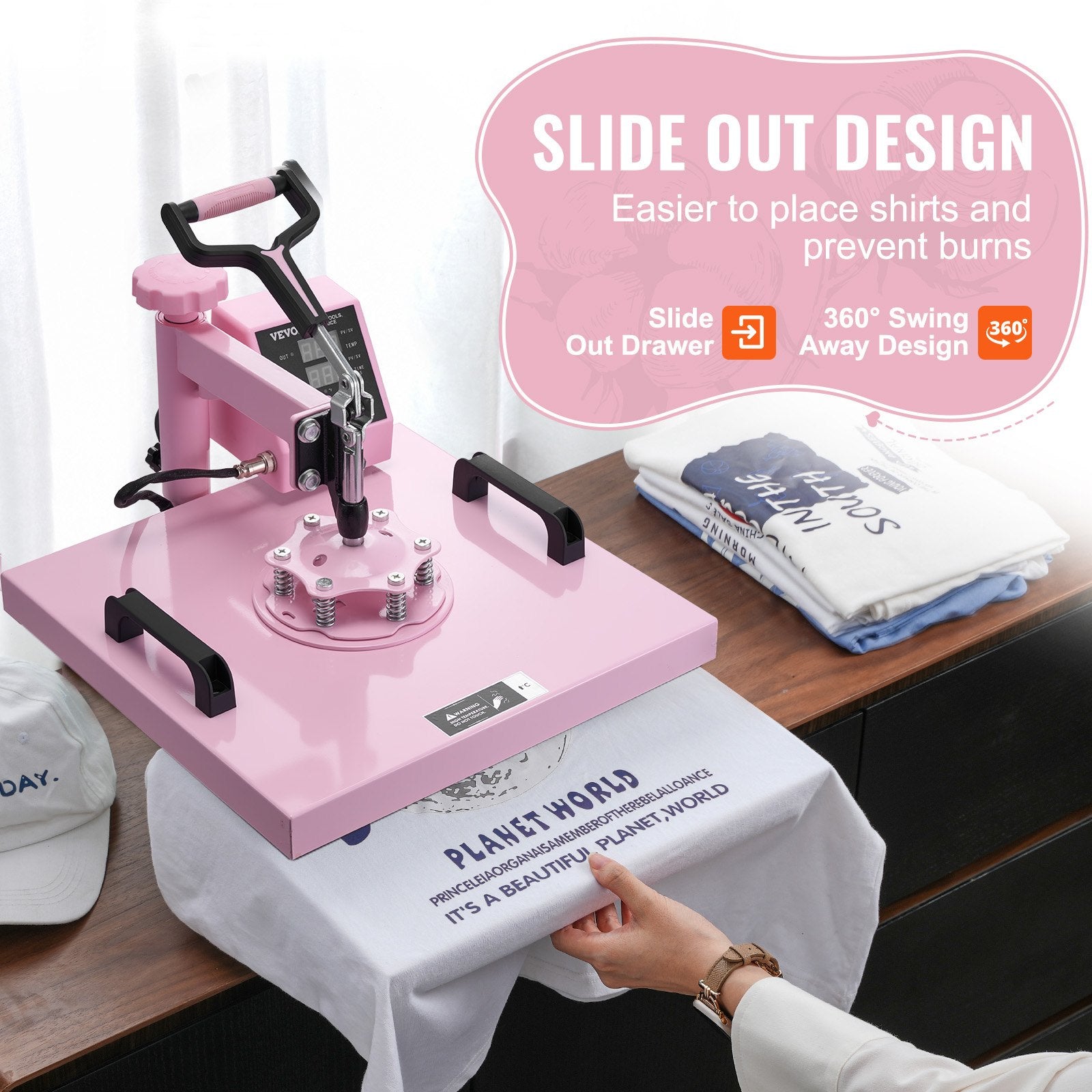Food Warmers & Chafing Dishes: VEVOR Heat Press Machine, 15 x 15 inch, 5 in 1 Heat Transfer Machine with 30 oz Tumbler Press, 360° Swing Away T-Shirt Pressing, Digital Precise Control, for T-Shirts/Mugs/Hats/Plates, Pink