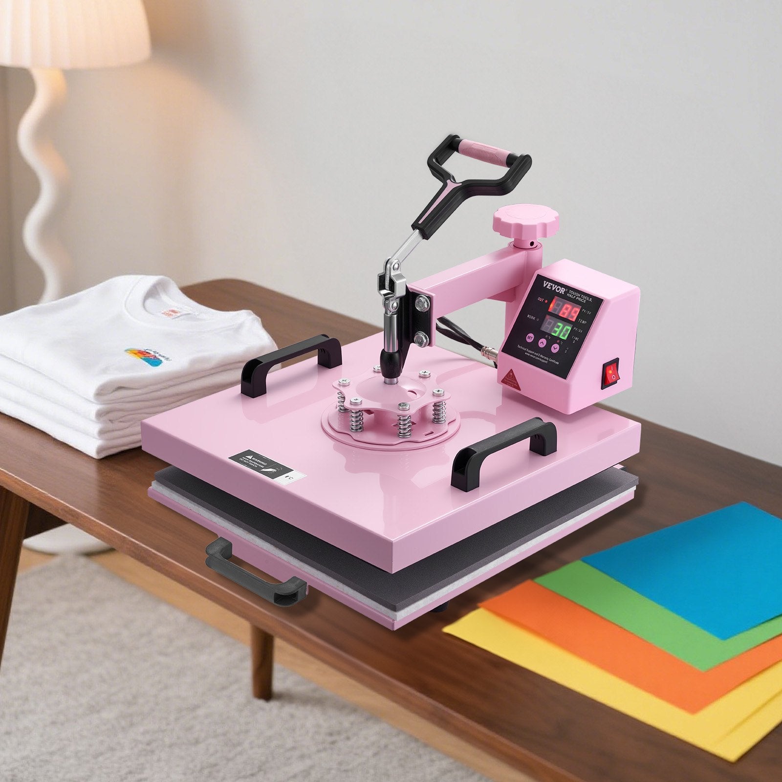 Food Warmers & Chafing Dishes: VEVOR Heat Press Machine, 15 x 15 inch, 5 in 1 Heat Transfer Machine with 30 oz Tumbler Press, 360° Swing Away T-Shirt Pressing, Digital Precise Control, for T-Shirts/Mugs/Hats/Plates, Pink